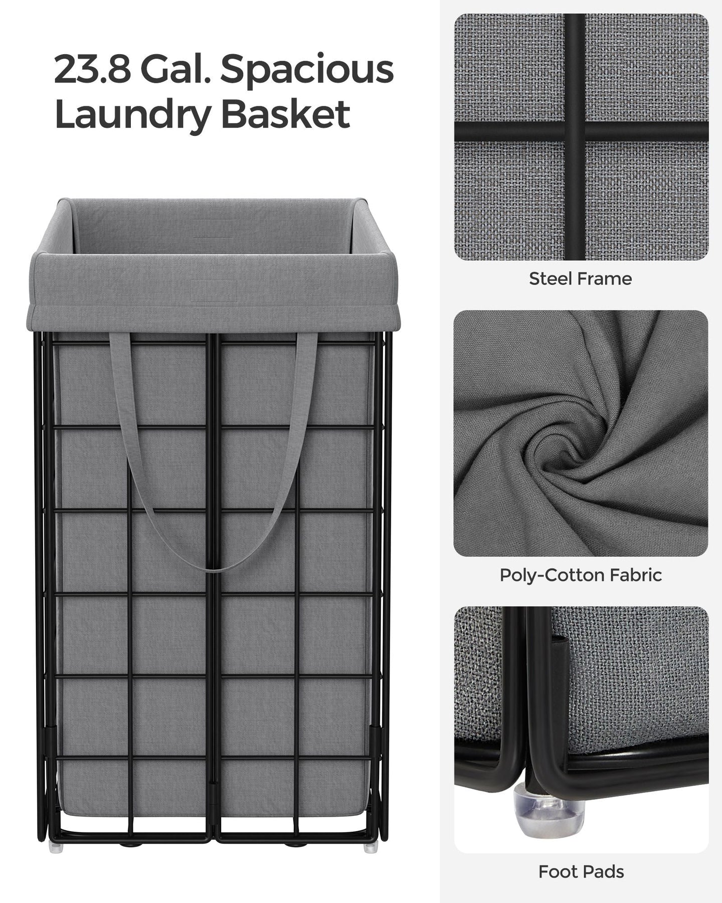 Collapsible Laundry Basket - Metal Wire Frame - Ink Black and Slate Grey - Removable and Washable Liner