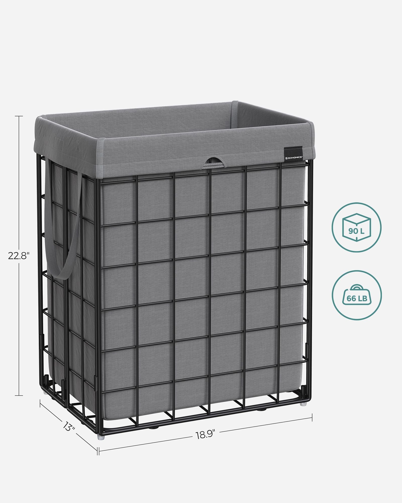 Collapsible Laundry Basket - Metal Wire Frame - Ink Black and Slate Grey - Removable and Washable Liner