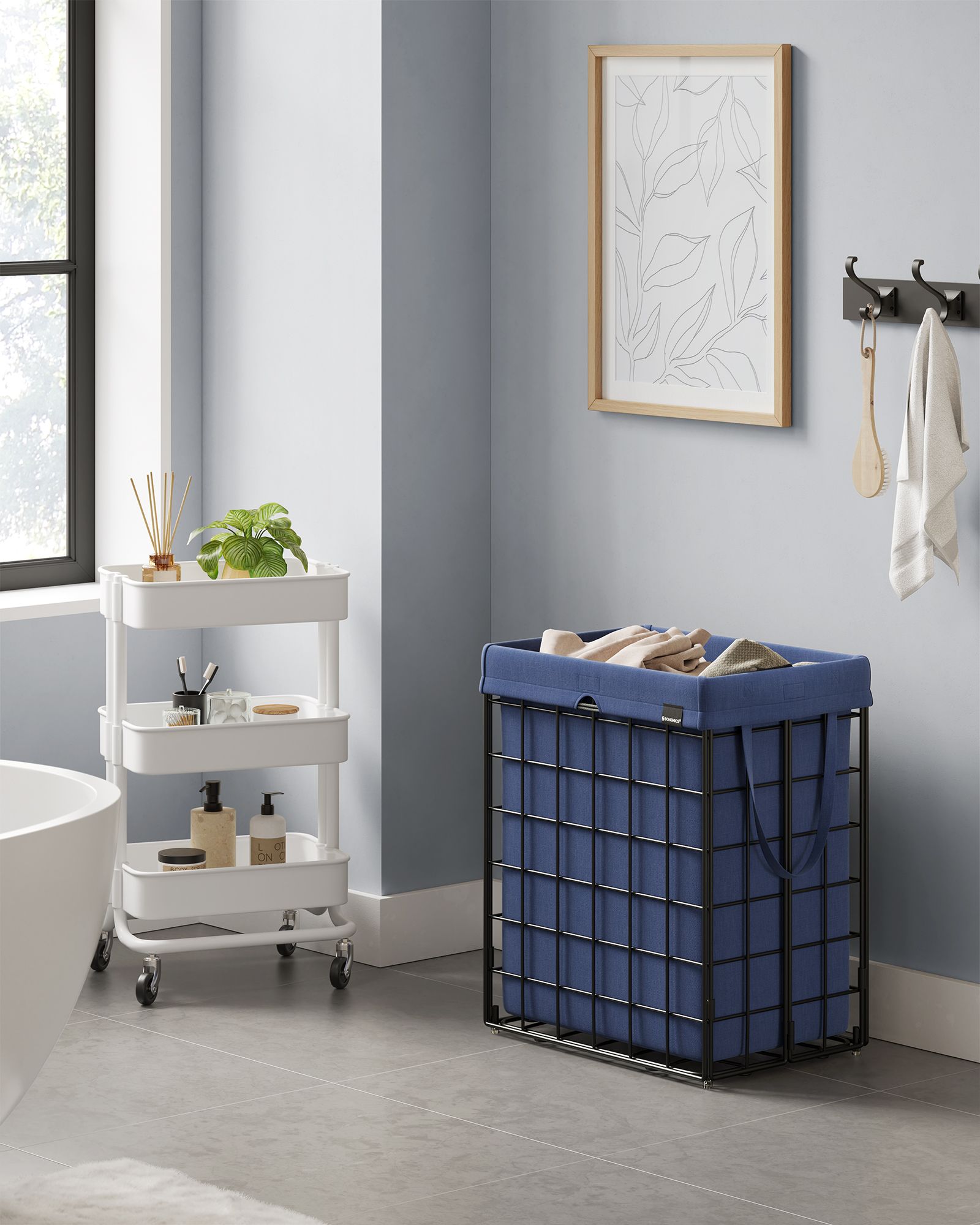 Laundry Basket - Metal Wire Frame - Gray - Collapsible with Removable Washable Liner