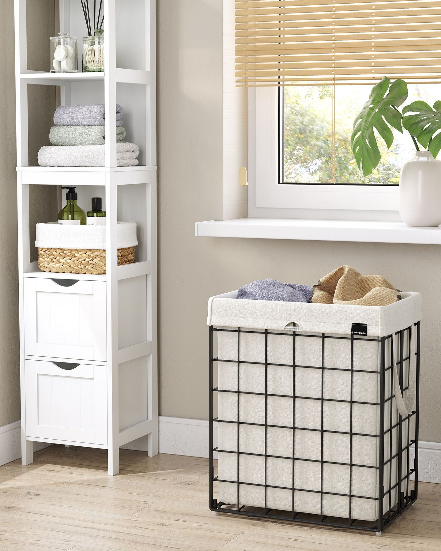 Collapsible Laundry Basket - Metal Wire Frame - Ink Black - Removable and Washable Liner
