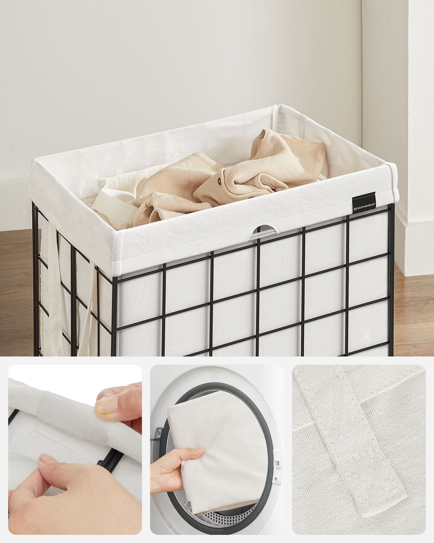Collapsible Laundry Basket - Metal Wire Frame - Ink Black - Removable and Washable Liner