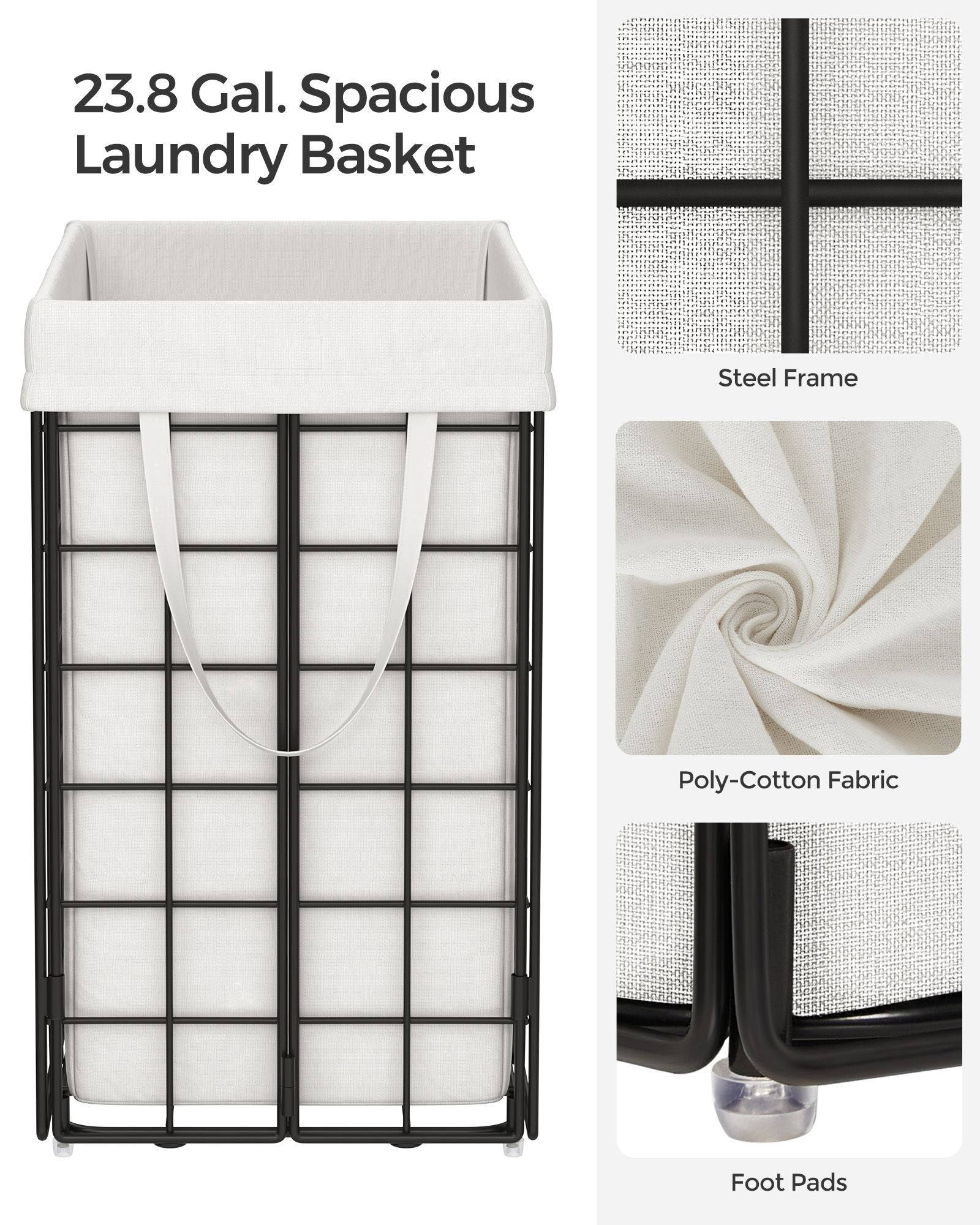 Collapsible Laundry Basket - Metal Wire Frame - Ink Black - Removable and Washable Liner