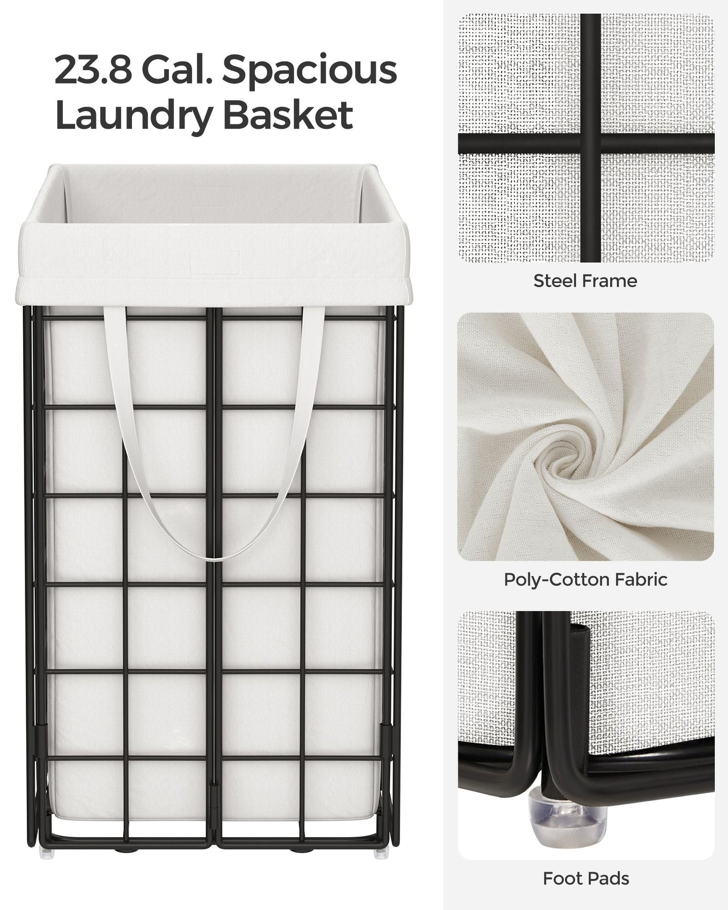 Collapsible Laundry Basket - Metal Wire Frame - Ink Black - Removable and Washable Liner