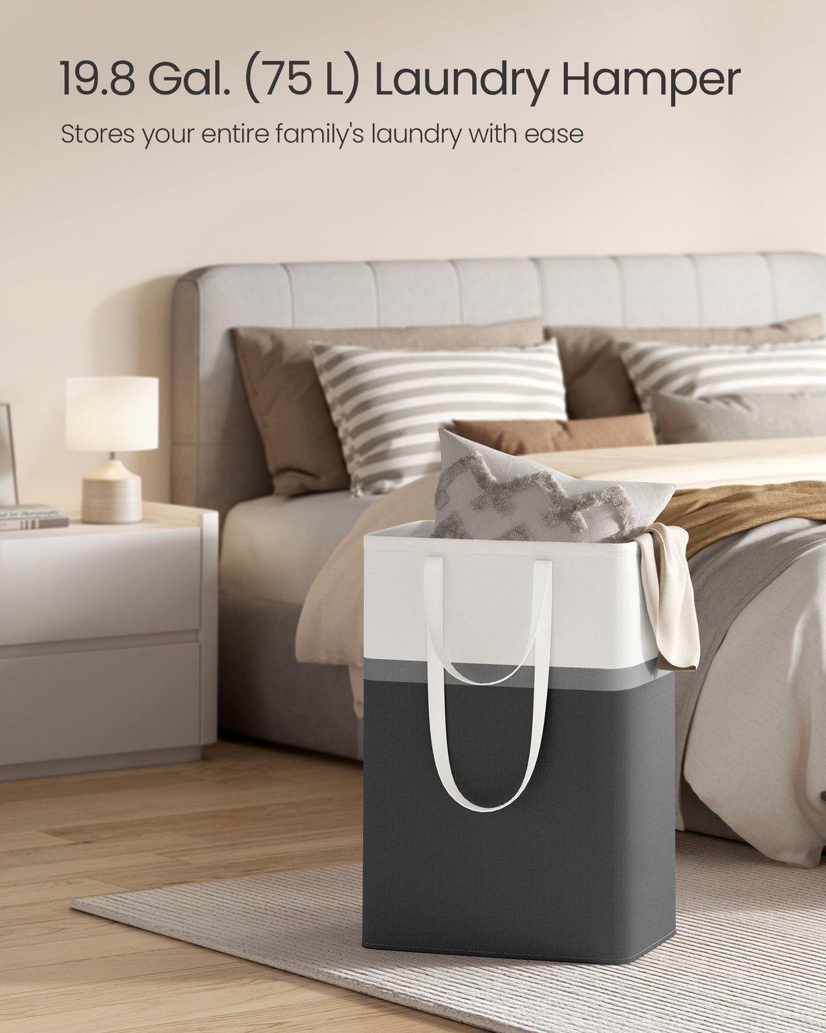 Collapsible Laundry Hamper Set of 2 - Fabric - Ink Black - 75 L Capacity