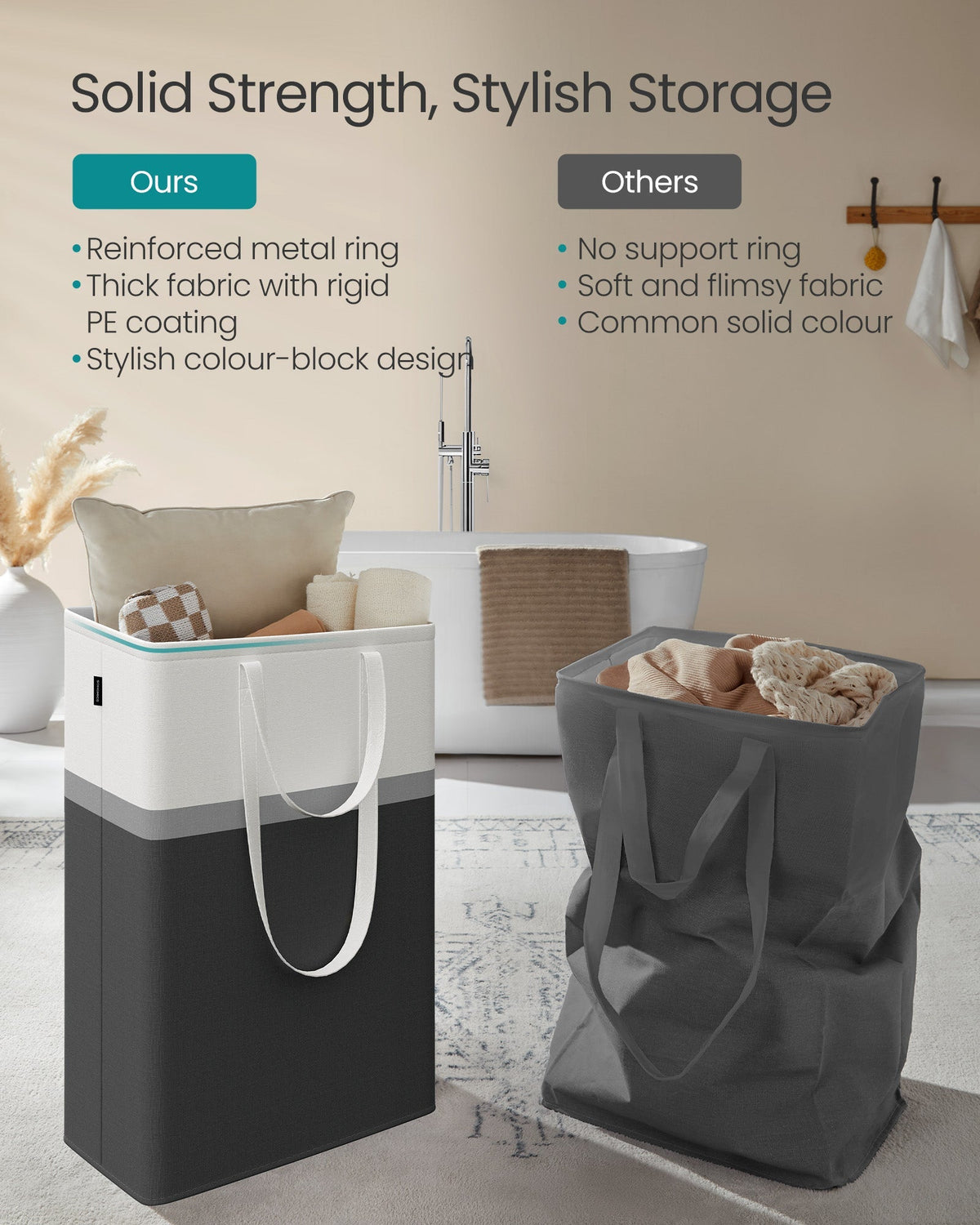 Collapsible Laundry Hamper Set of 2 - Fabric - Ink Black - 75 L Capacity