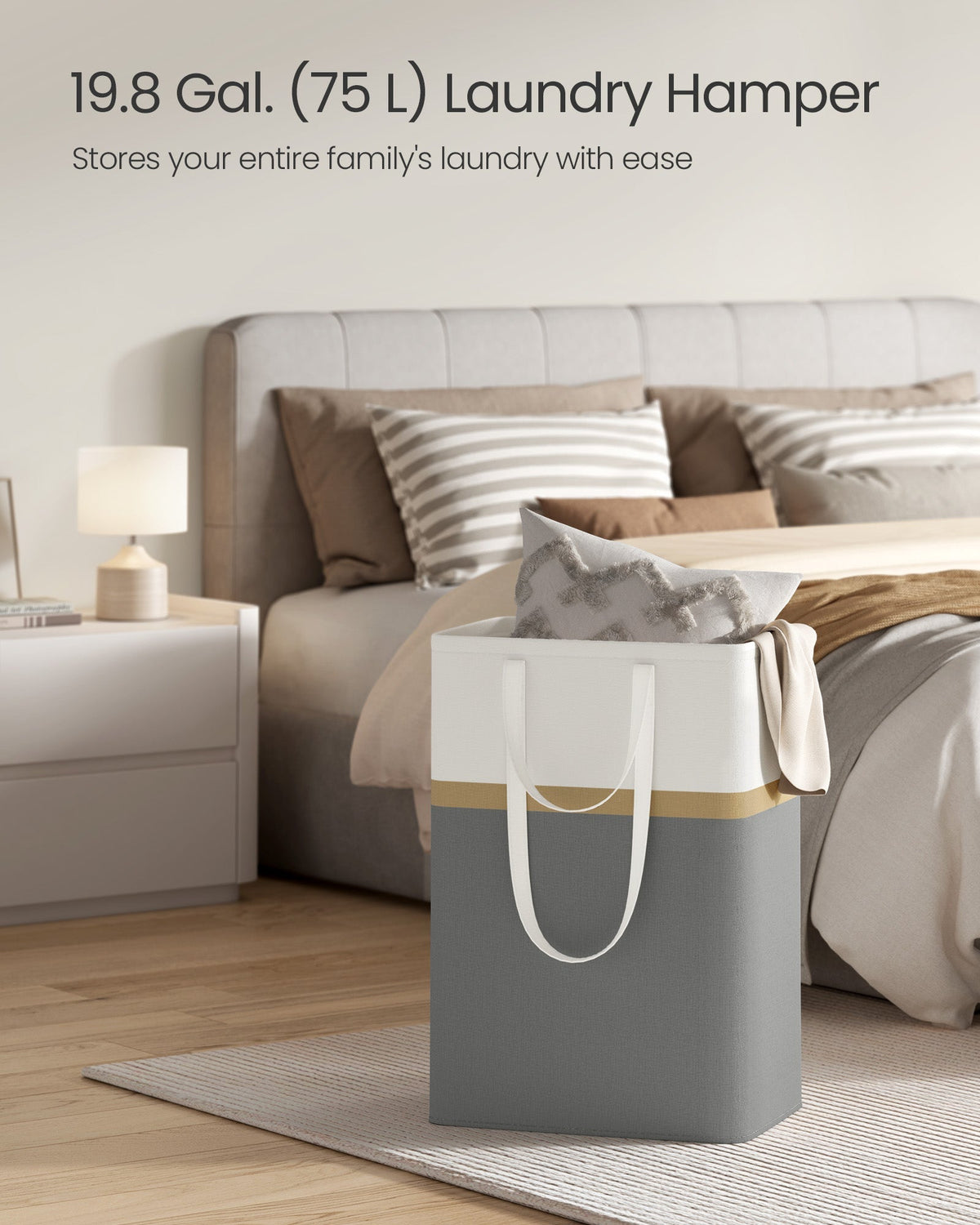 Collapsible Laundry Hamper Set - 75 L Capacity - Fabric - Slate Grey - Freestanding and Easy to Transport
