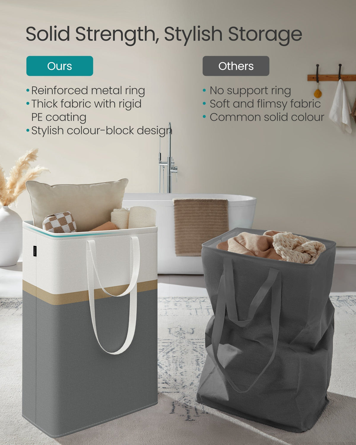 Collapsible Laundry Hamper Set - 75 L Capacity - Fabric - Slate Grey - Freestanding and Easy to Transport