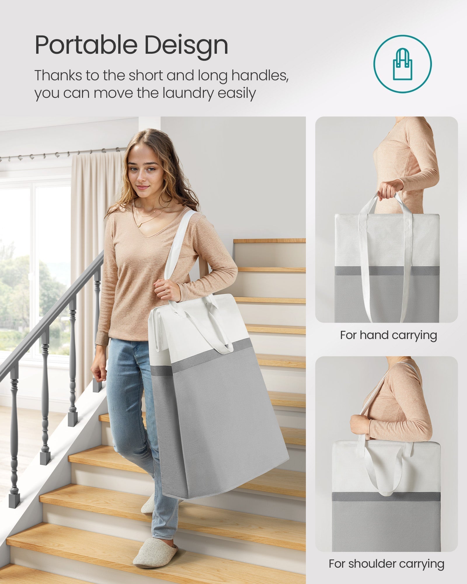 Collapsible Laundry Hampers - Fabric - Dove Grey - Set of 2