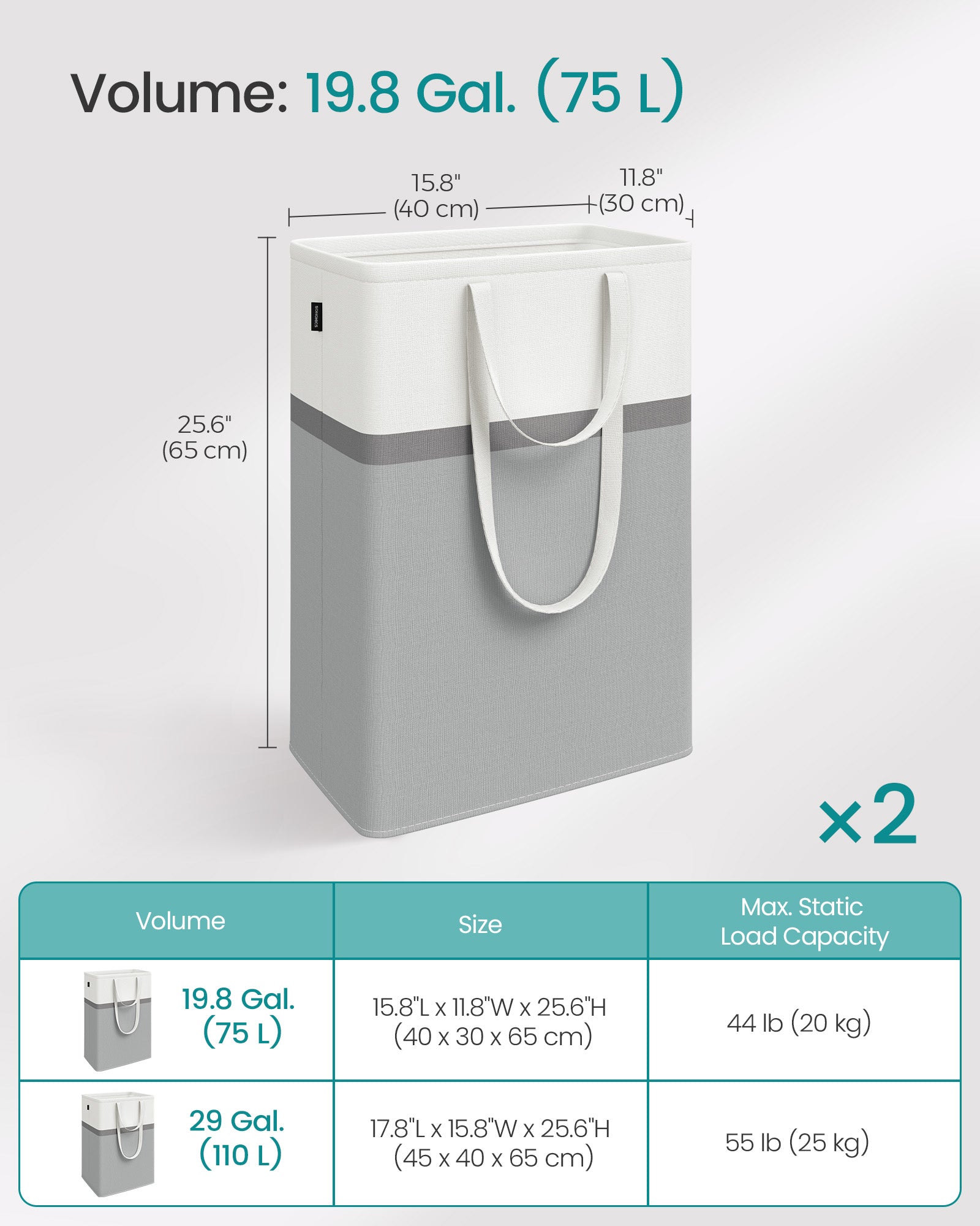 Collapsible Laundry Hampers - Fabric - Dove Grey - Set of 2