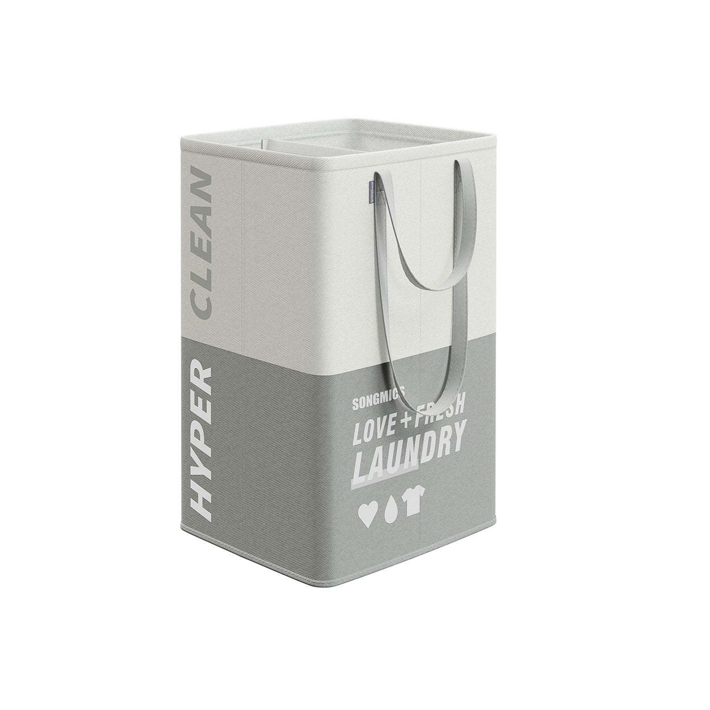 Large Laundry Basket - Fabric - Light Grey - 90L Capacity with 2 Compartments and Foldable Design