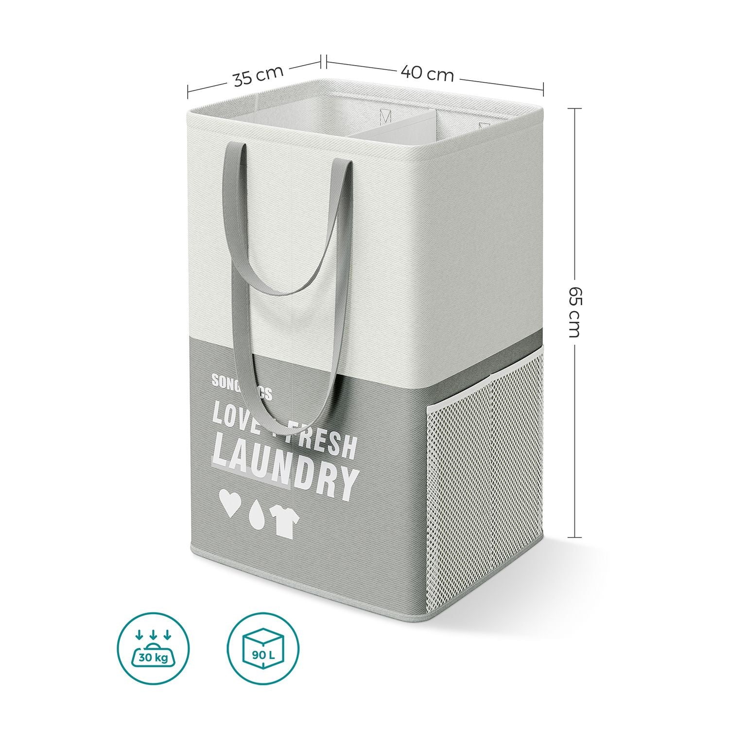 Set of 2 Laundry Baskets - Fabric - Light Grey - 90L Capacity with 2 Compartments