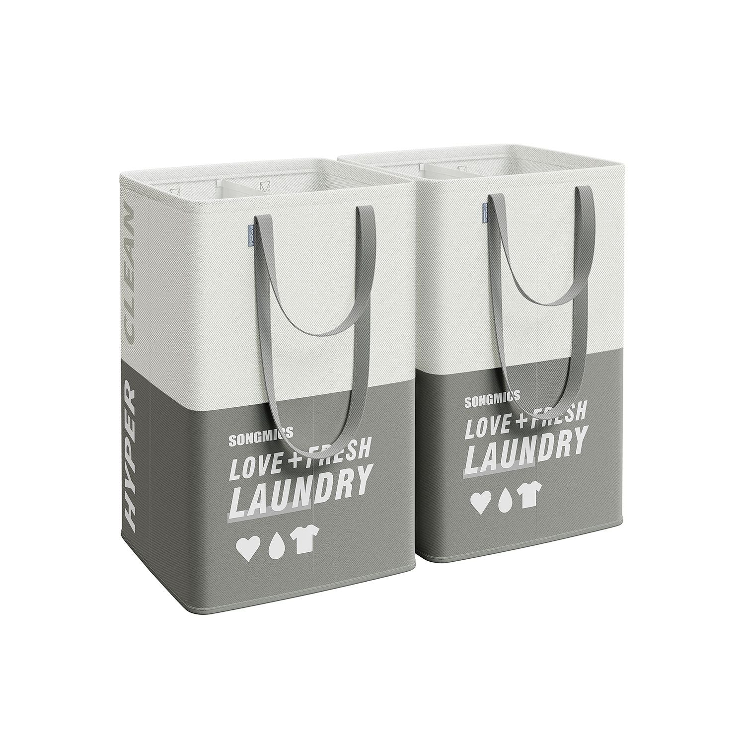 Set of 2 Large Laundry Baskets - Fabric - Dark Grey - Freestanding with 2 Compartments