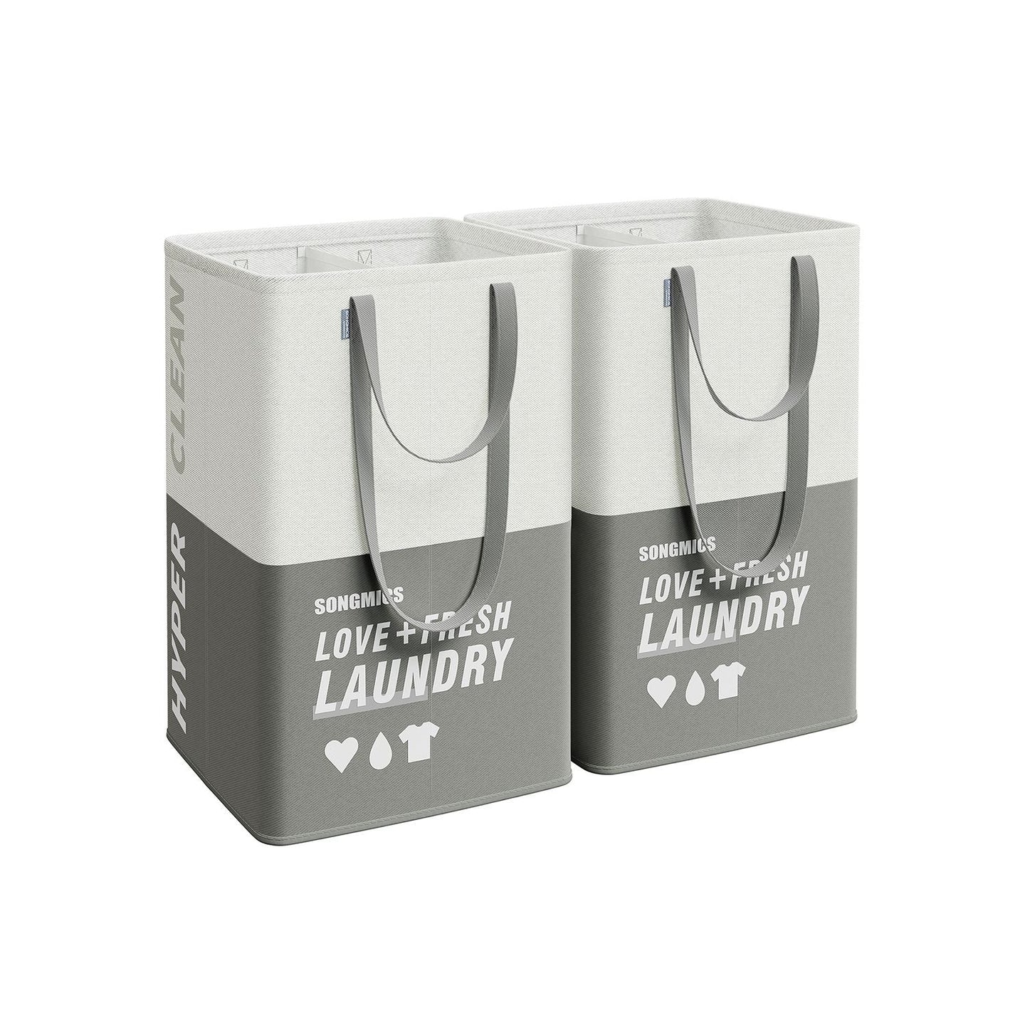 Set of 2 Large Laundry Baskets - Fabric - Dark Grey - Freestanding with 2 Compartments