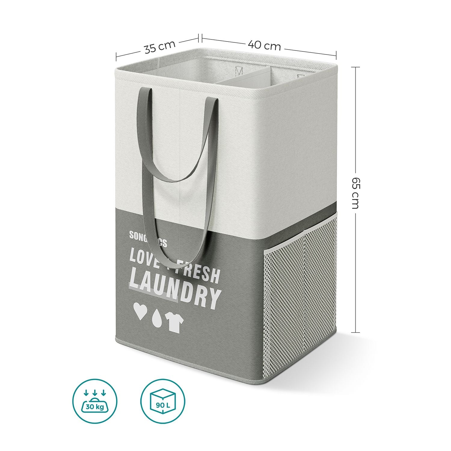 Set of 2 Large Laundry Baskets - Fabric - Dark Grey - Freestanding with 2 Compartments