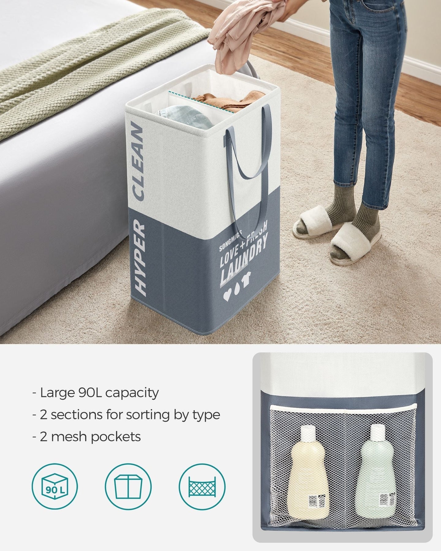 Laundry Basket Set - Fabric - Light Grey - 90L