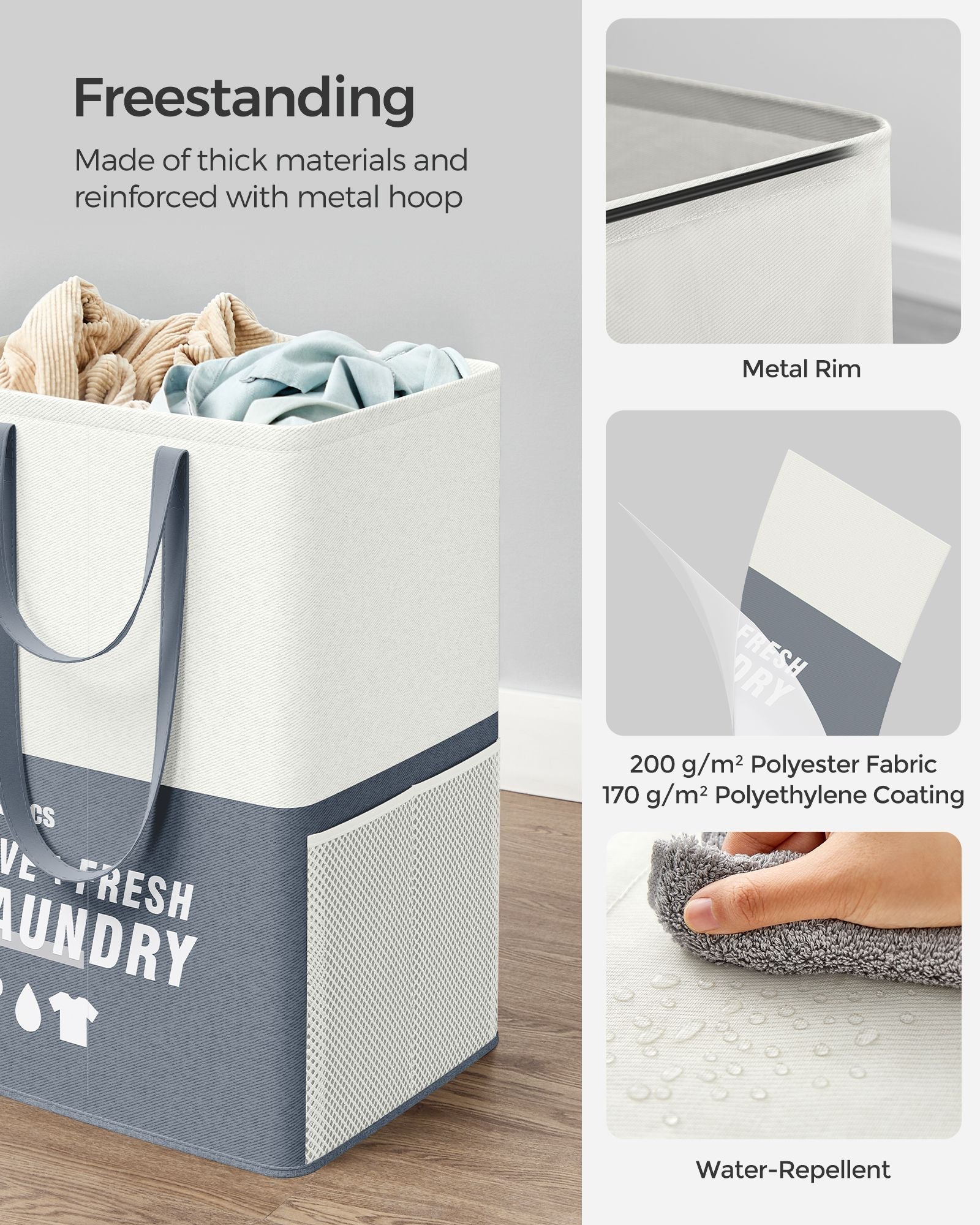 Laundry Basket Set - Fabric - Light Grey - 90L
