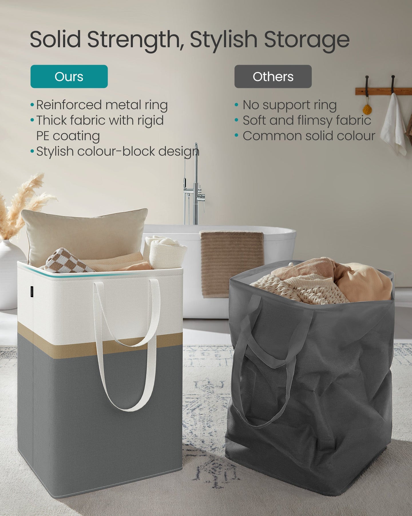 Collapsible Laundry Hampers Set of 2 - Fabric - Slate Grey - Easy to Transport and Clean