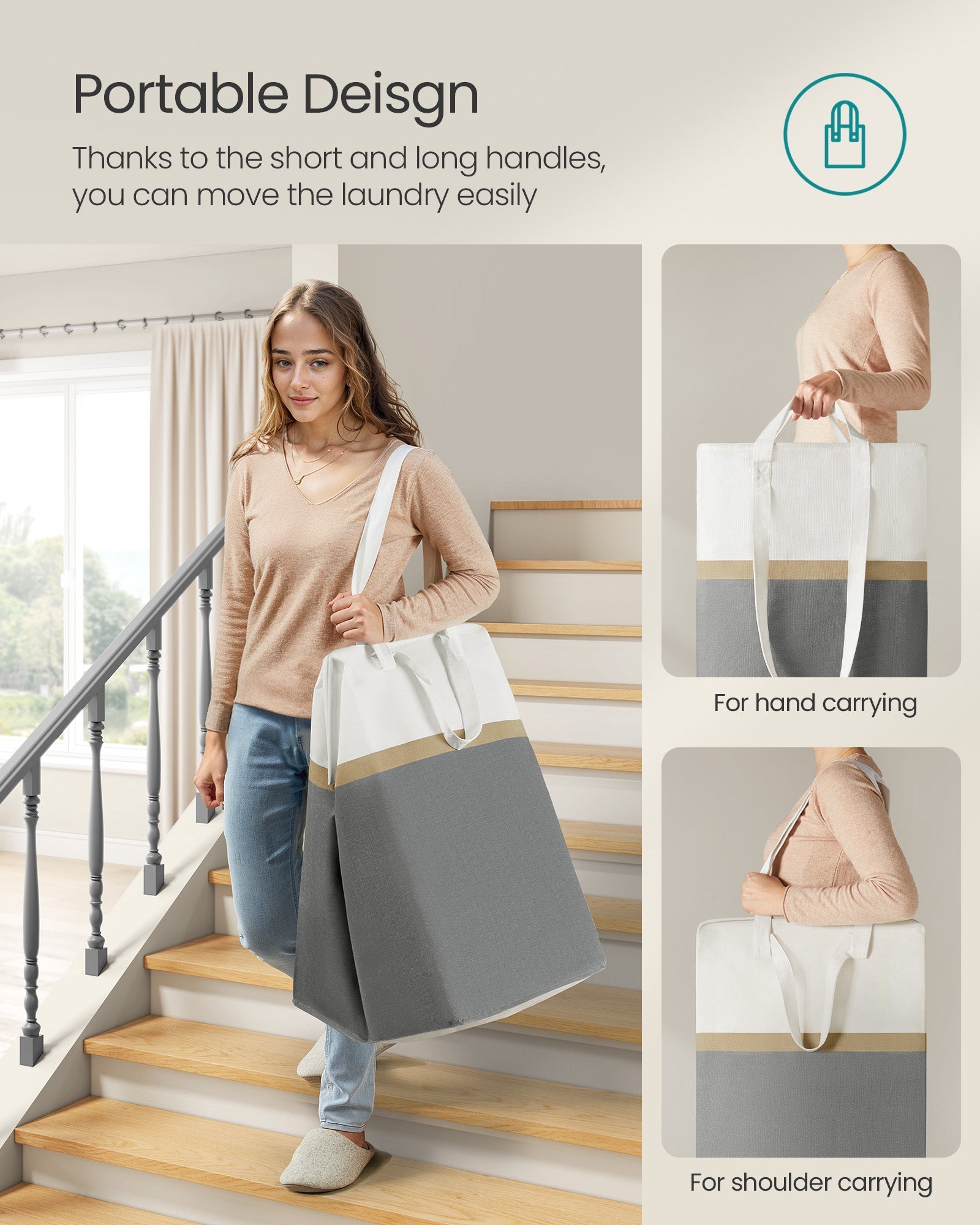 Collapsible Laundry Hampers Set of 2 - Fabric - Slate Grey - Easy to Transport and Clean