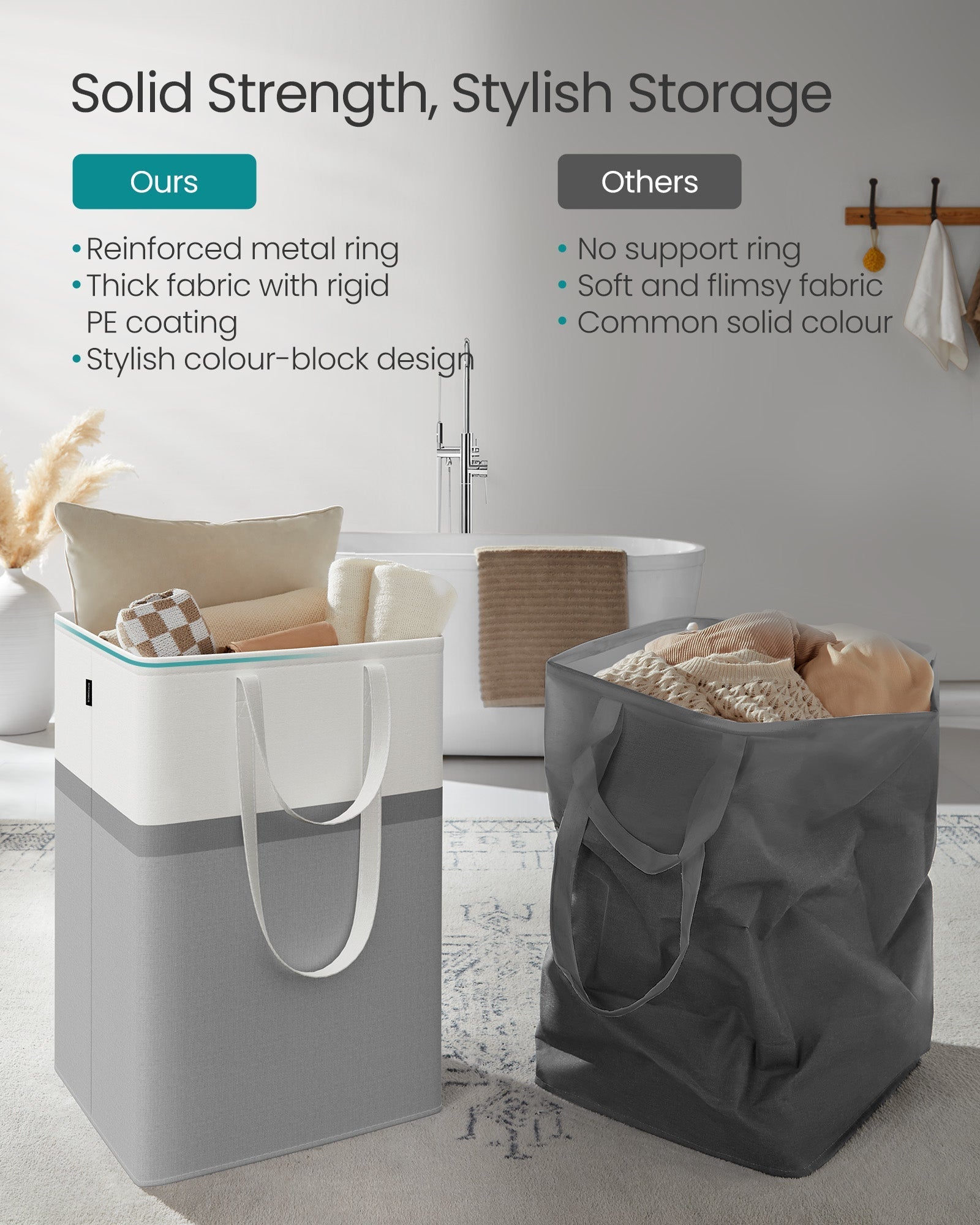 Collapsible Laundry Hampers Set of 2 - Fabric - Dove Grey - Freestanding and Portable