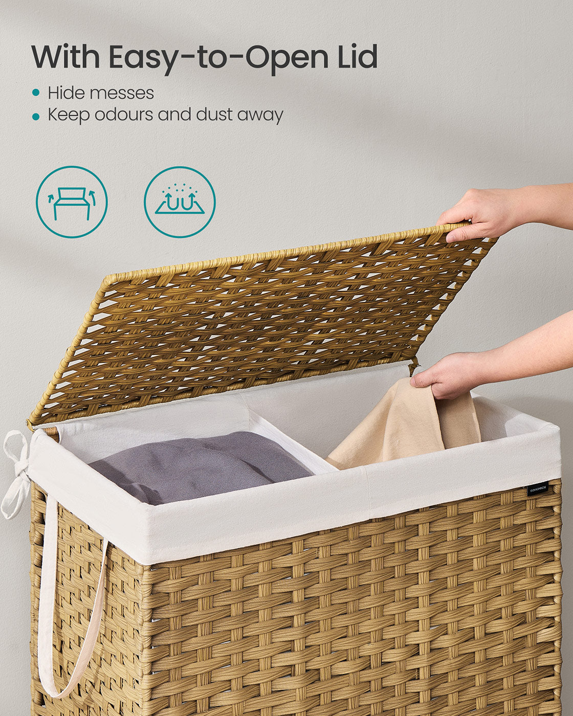 Laundry Basket - Synthetic Rattan - Natural - 160 L Capacity with Lid and Handles
