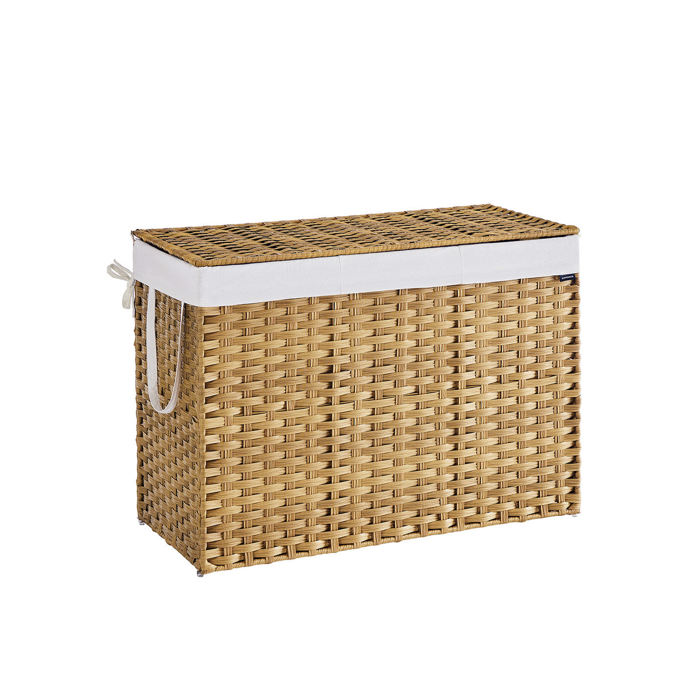Laundry Hamper - Synthetic Rattan - Natural - Foldable with Lid and Handles