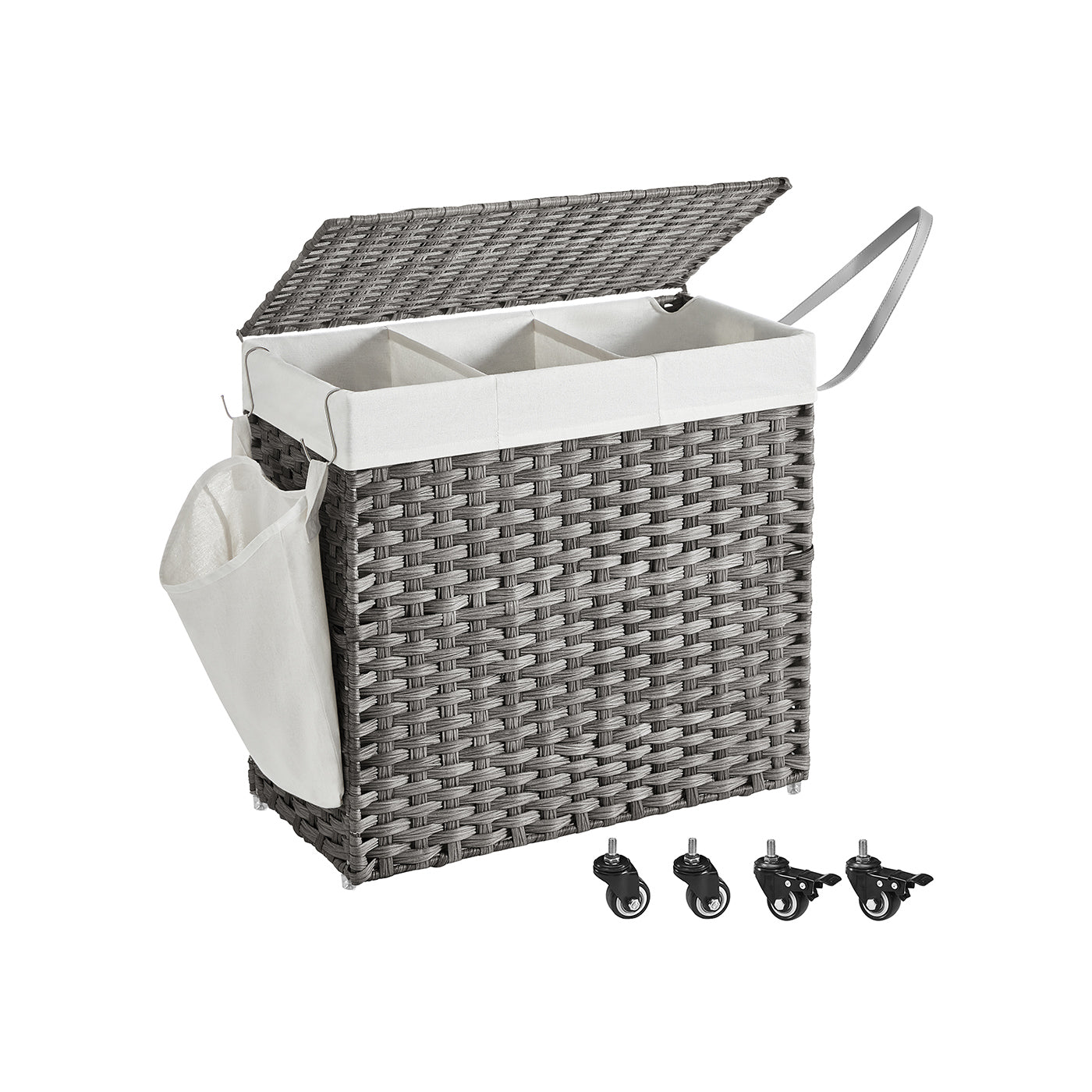 Laundry Hamper - Rattan-Style - Natural - 3 Compartments with Removable Liner