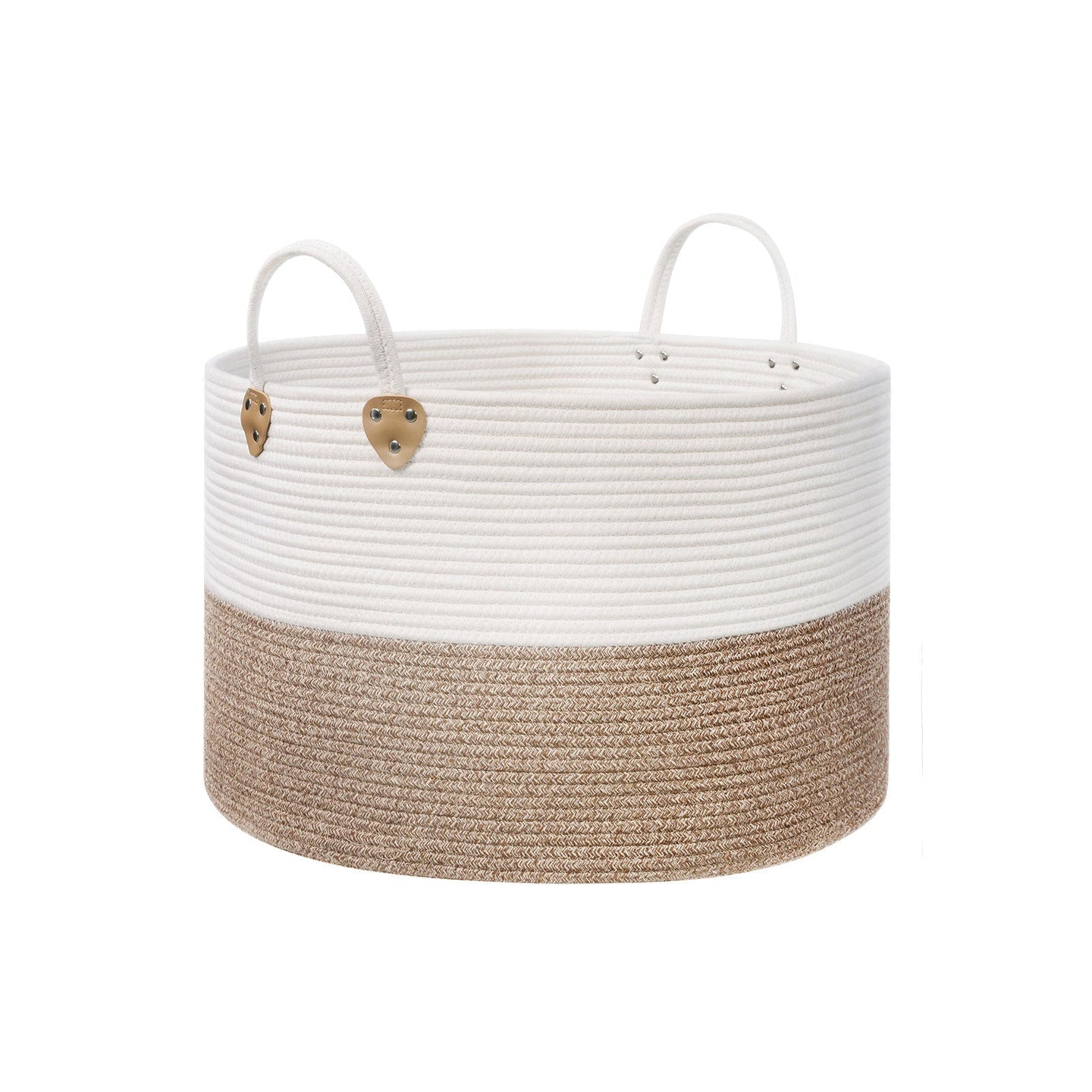 Laundry Basket - 100L with Handle - Cotton Rope - Brown & Beige