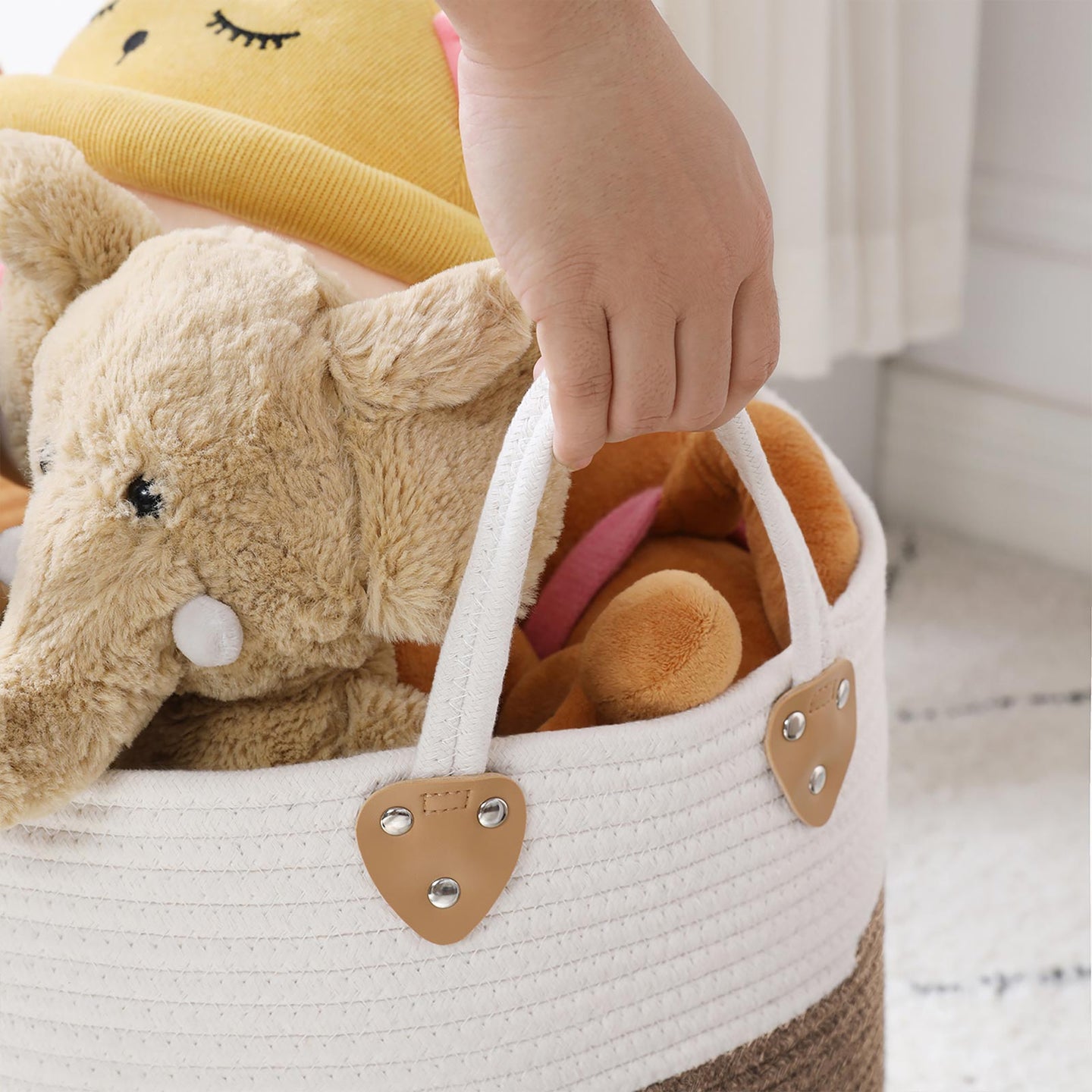 Laundry Basket - 100L with Handle - Cotton Rope - Brown & Beige