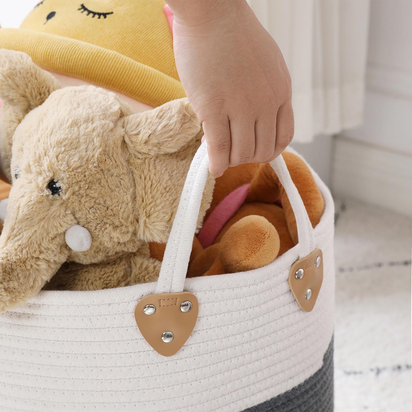 Laundry Basket - Cotton Rope - Grey - 50L Capacity with Handles