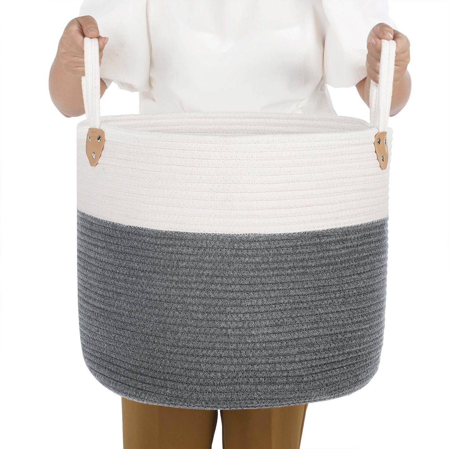 Laundry Basket - Cotton Rope - Grey - 50L Capacity with Handles