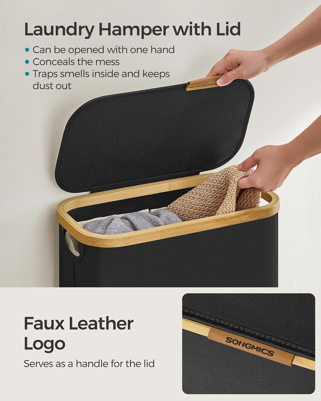 Laundry Basket - Oxford Fabric - Ink Black - Collapsible with Removable Mesh Liner