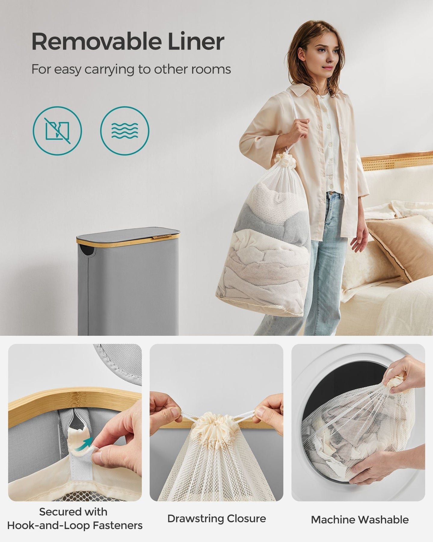 Laundry Basket - Oxford Fabric - Dove Grey - Slim