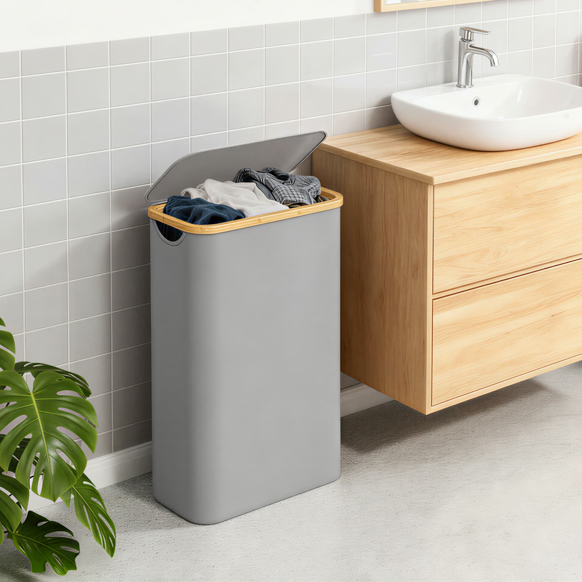 Laundry Basket - Fabric - Ink Black - Space-Saving with Lid and Removable Mesh Liner