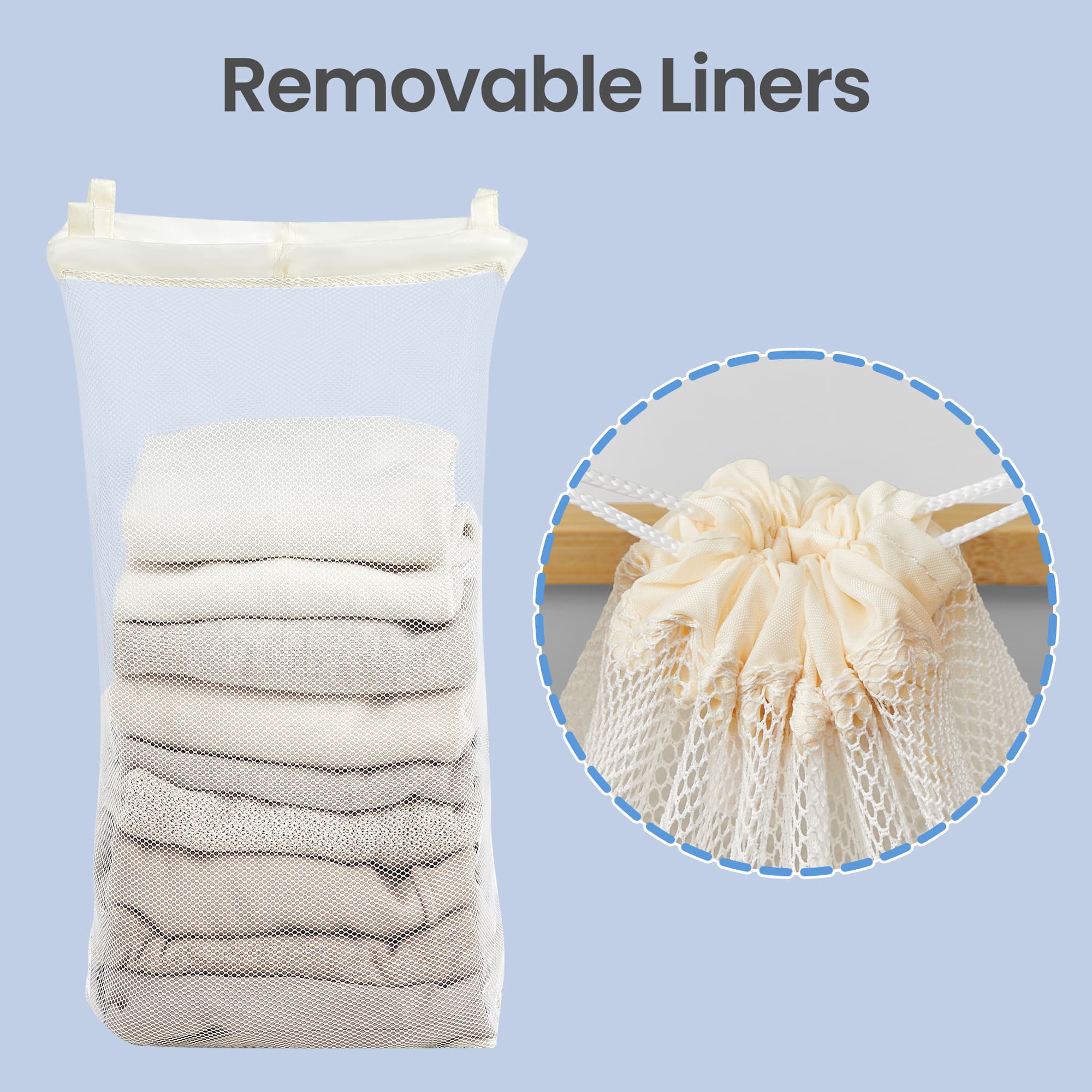 Laundry Basket - Fabric - Ink Black - Space-Saving with Lid and Removable Mesh Liner
