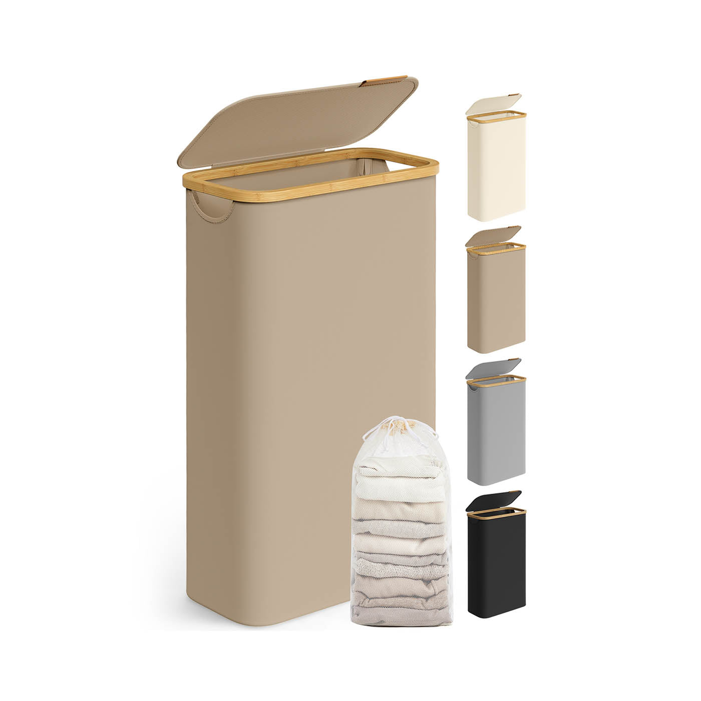 Laundry Basket - Oxford Fabric - Camel Brown - Space-Saving with Lid and Removable Mesh Liner