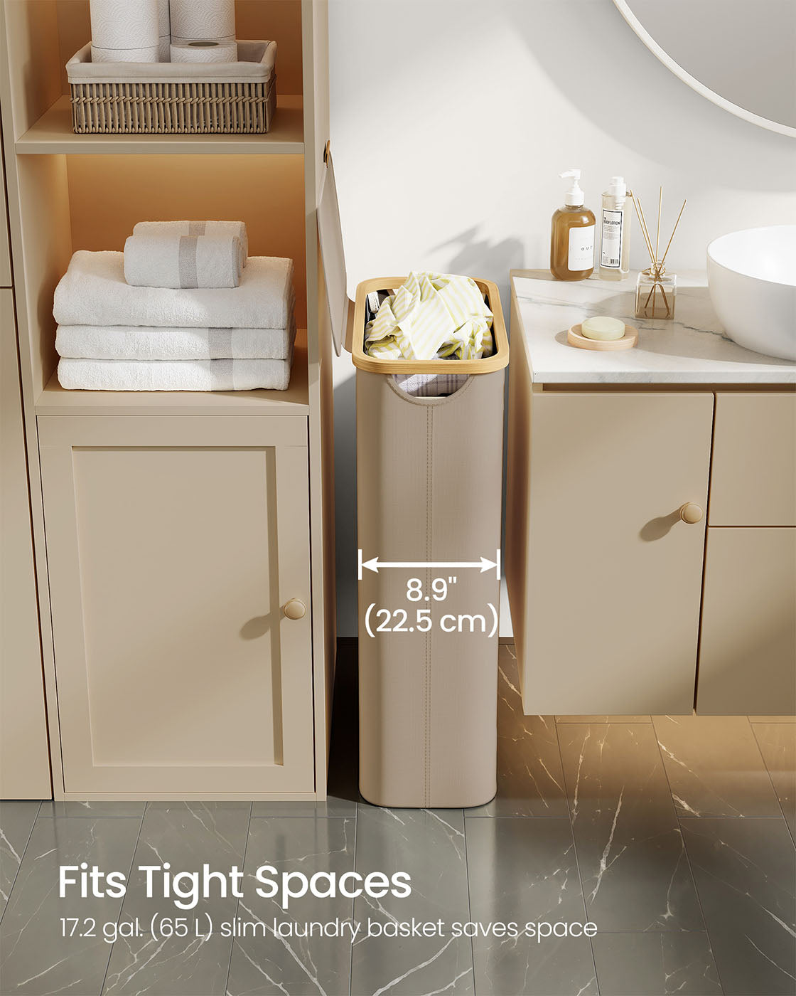 Laundry Basket - Oxford Fabric - Camel Brown - Space-Saving with Lid and Removable Mesh Liner