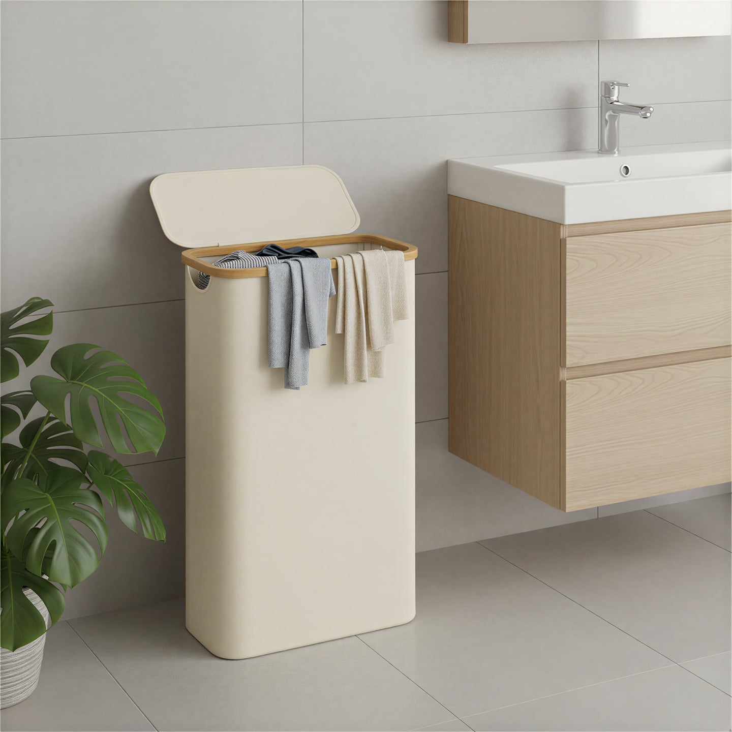 Laundry Basket - Fabric - Ink Black - Space-Saving with Lid and Removable Mesh Liner