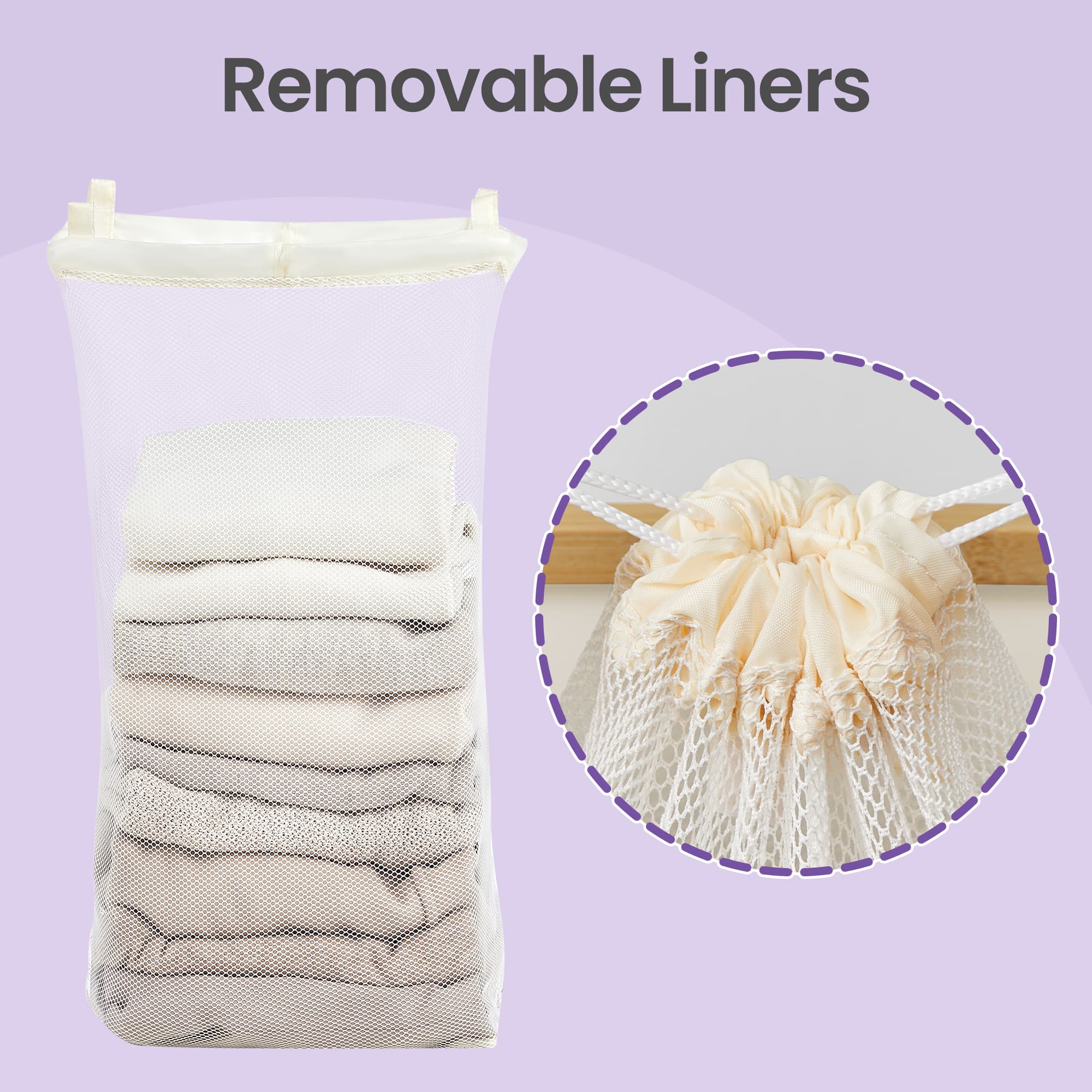 Laundry Basket - Fabric - Ink Black - Space-Saving with Lid and Removable Mesh Liner