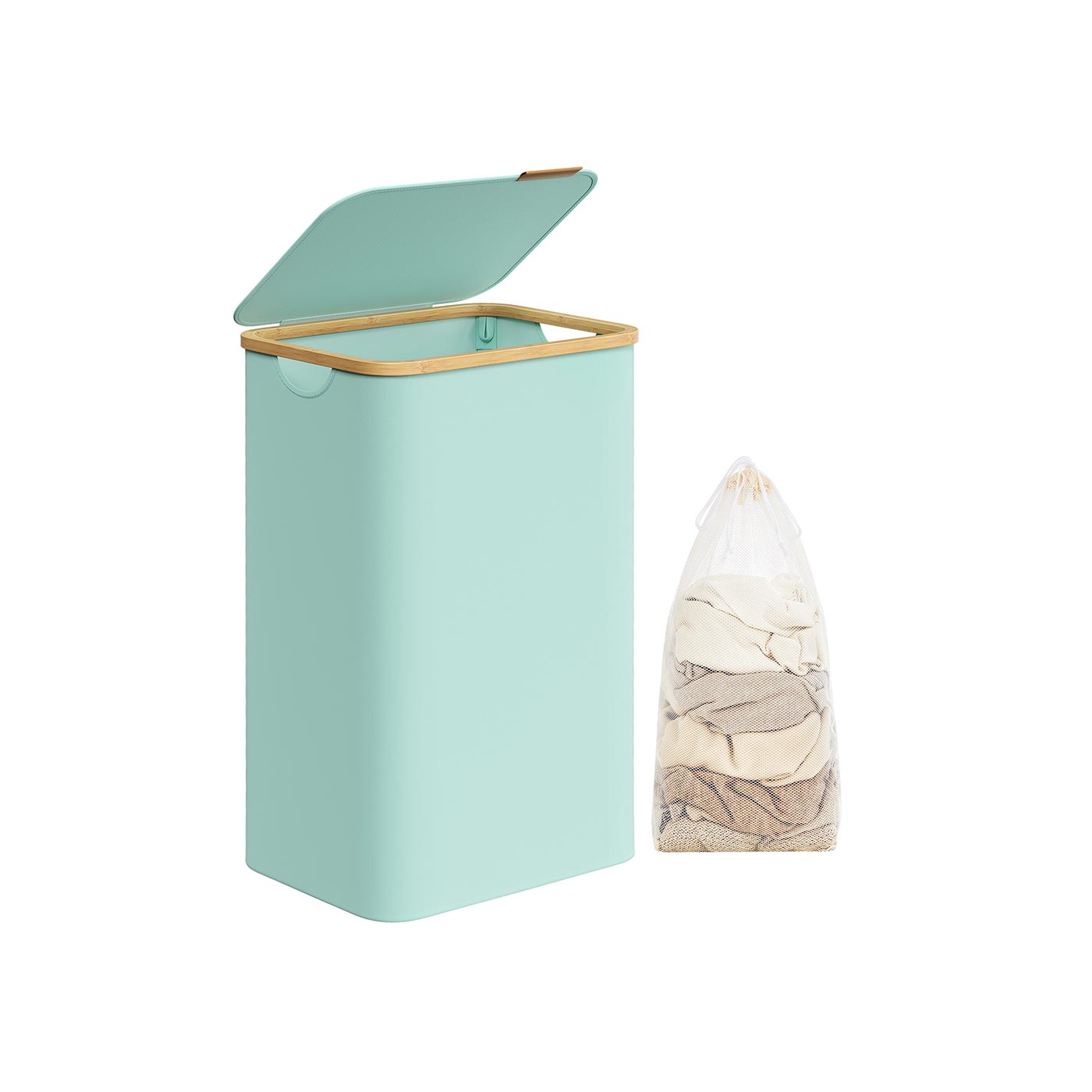 Laundry Basket - Oxford Fabric - Cream White - Space-Saving with Lid and Removable Mesh Liner