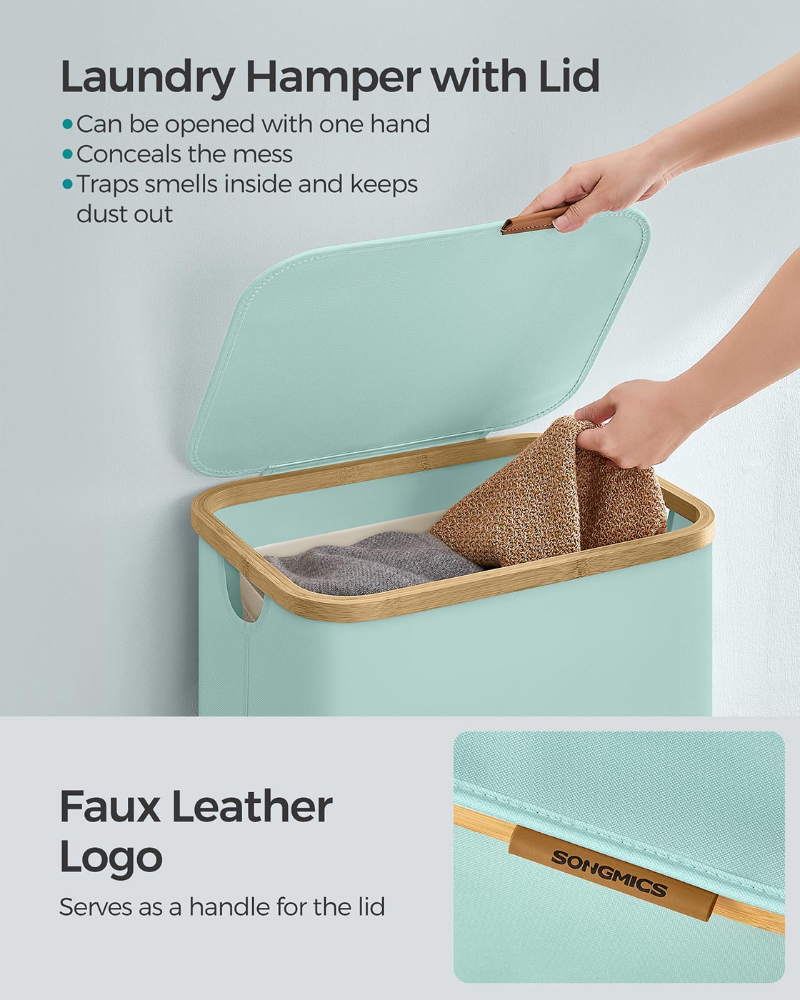 Laundry Basket - Oxford Fabric - Cream White - Space-Saving with Lid and Removable Mesh Liner