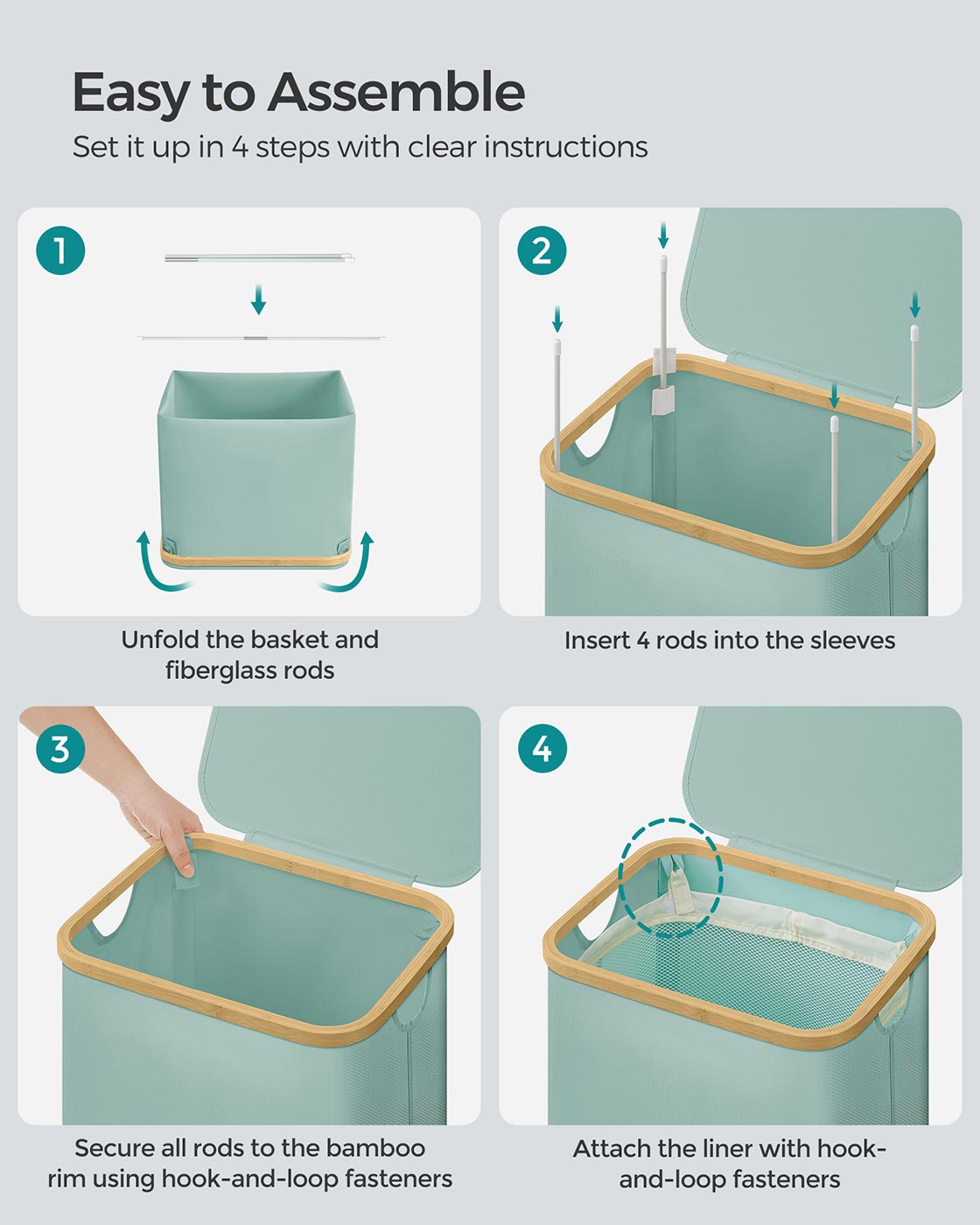 Laundry Basket - Oxford Fabric - Cream White - Space-Saving with Lid and Removable Mesh Liner