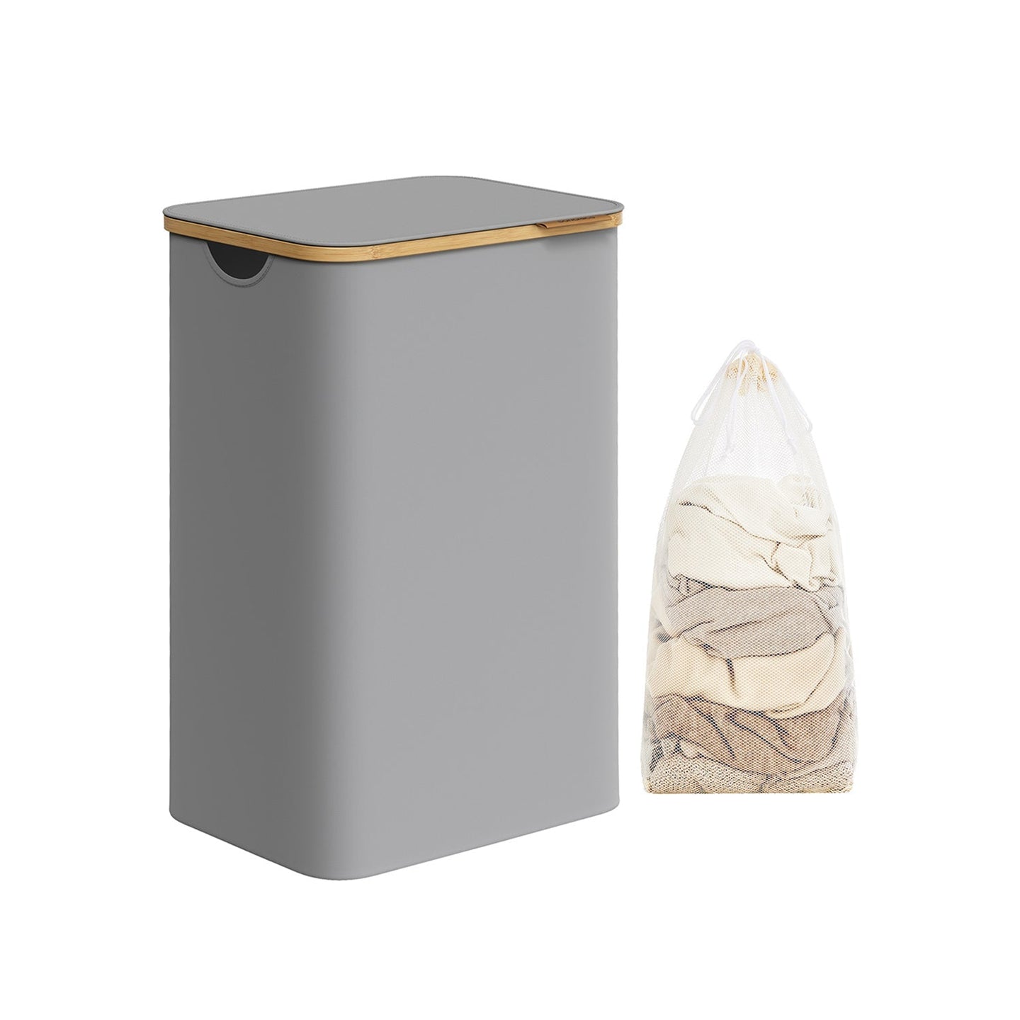 Laundry Basket - Oxford Fabric - Dove Grey - Slim Design with Lid and Removable Mesh Liner