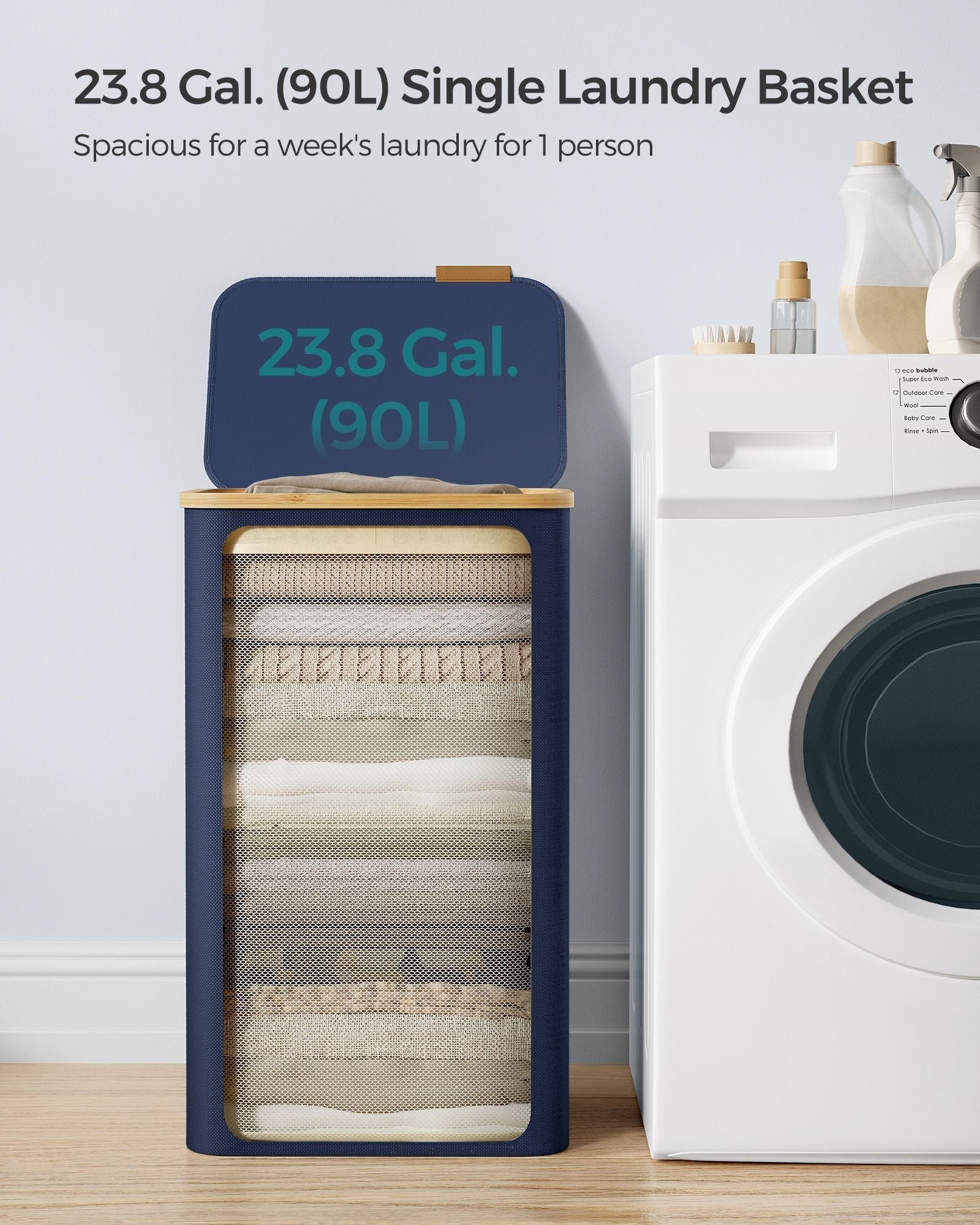 Laundry Basket - Oxford Fabric - Charcoal Blue - Slim
