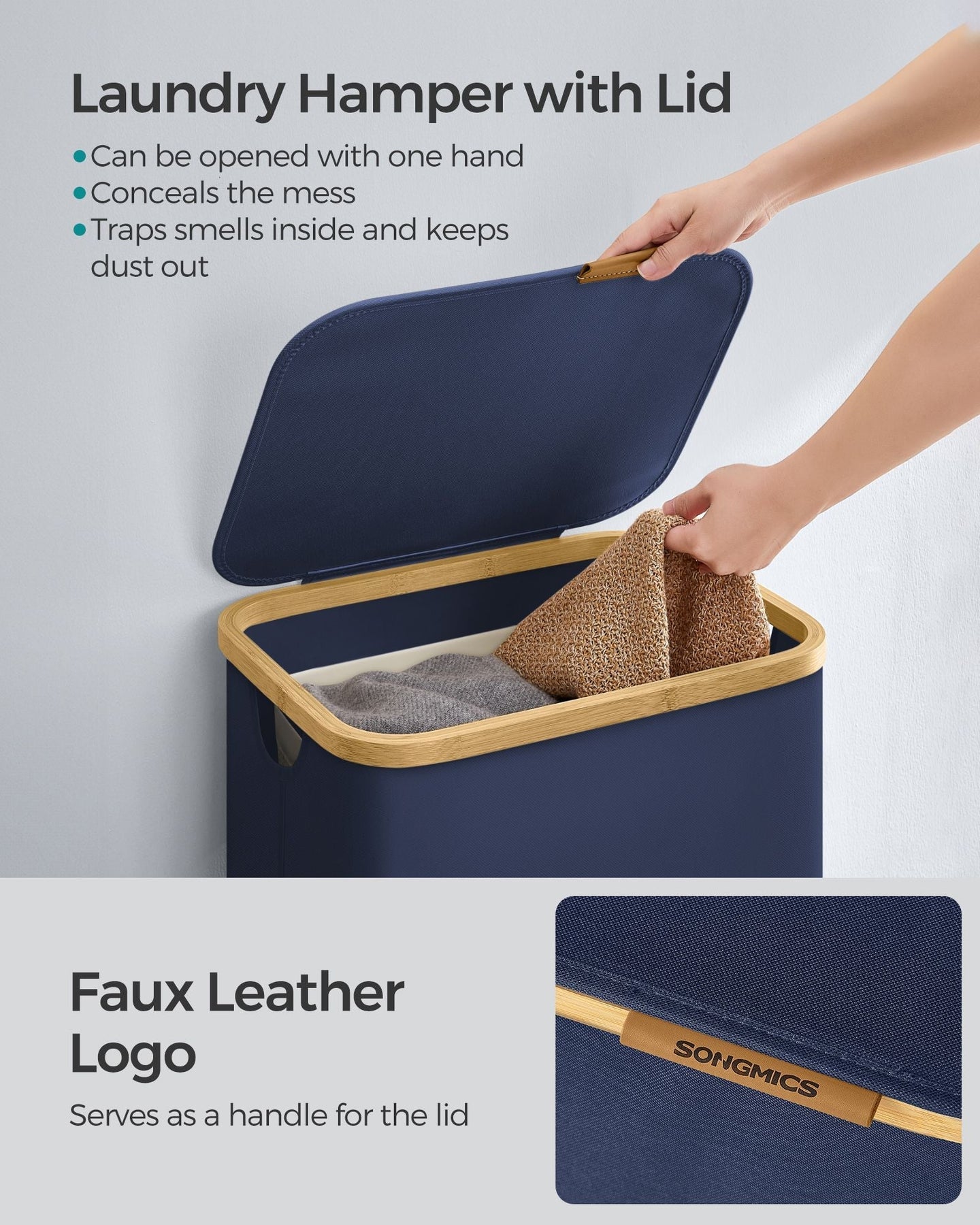 Laundry Basket - Oxford Fabric - Charcoal Blue - Slim
