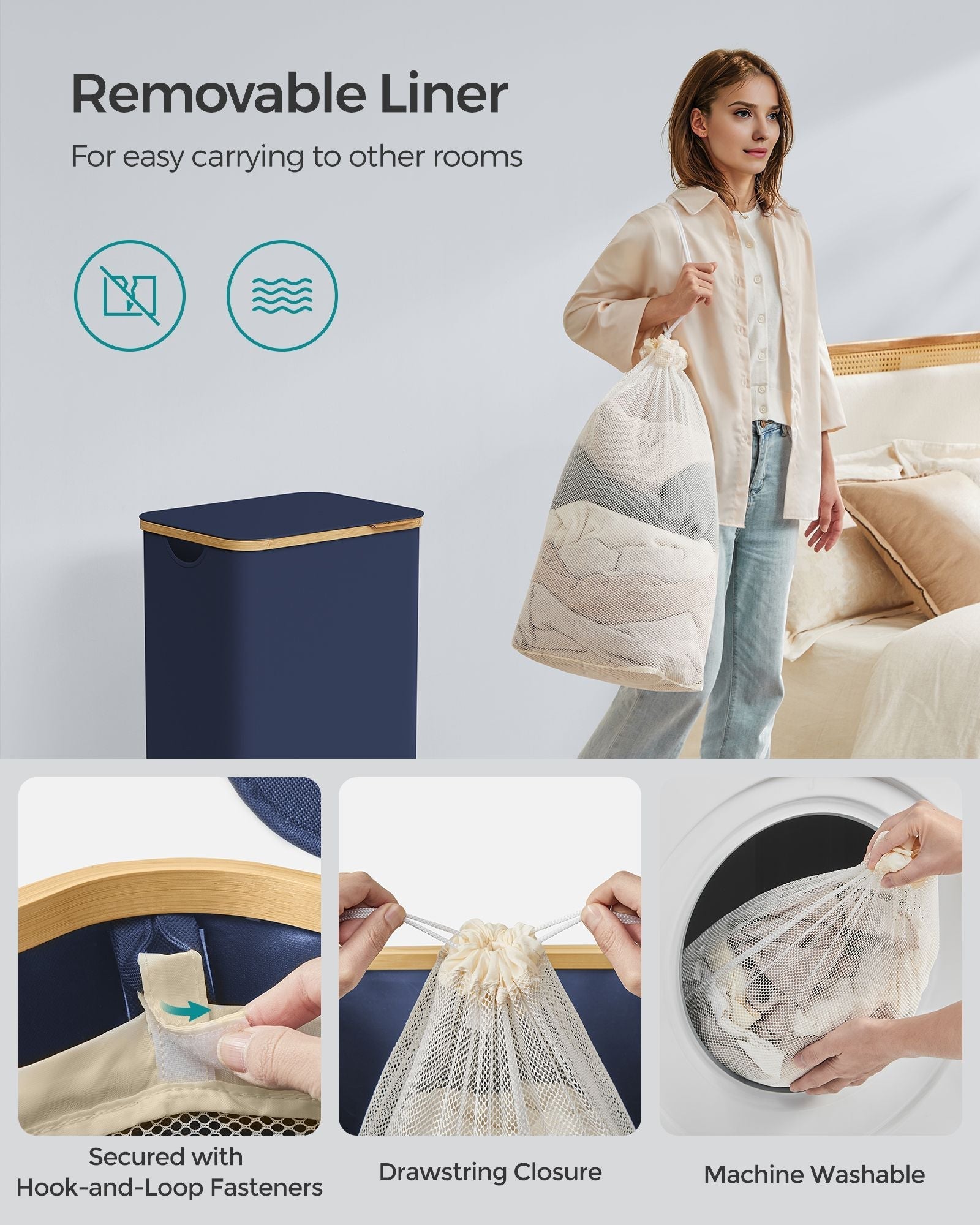 Laundry Basket - Oxford Fabric - Charcoal Blue - Slim
