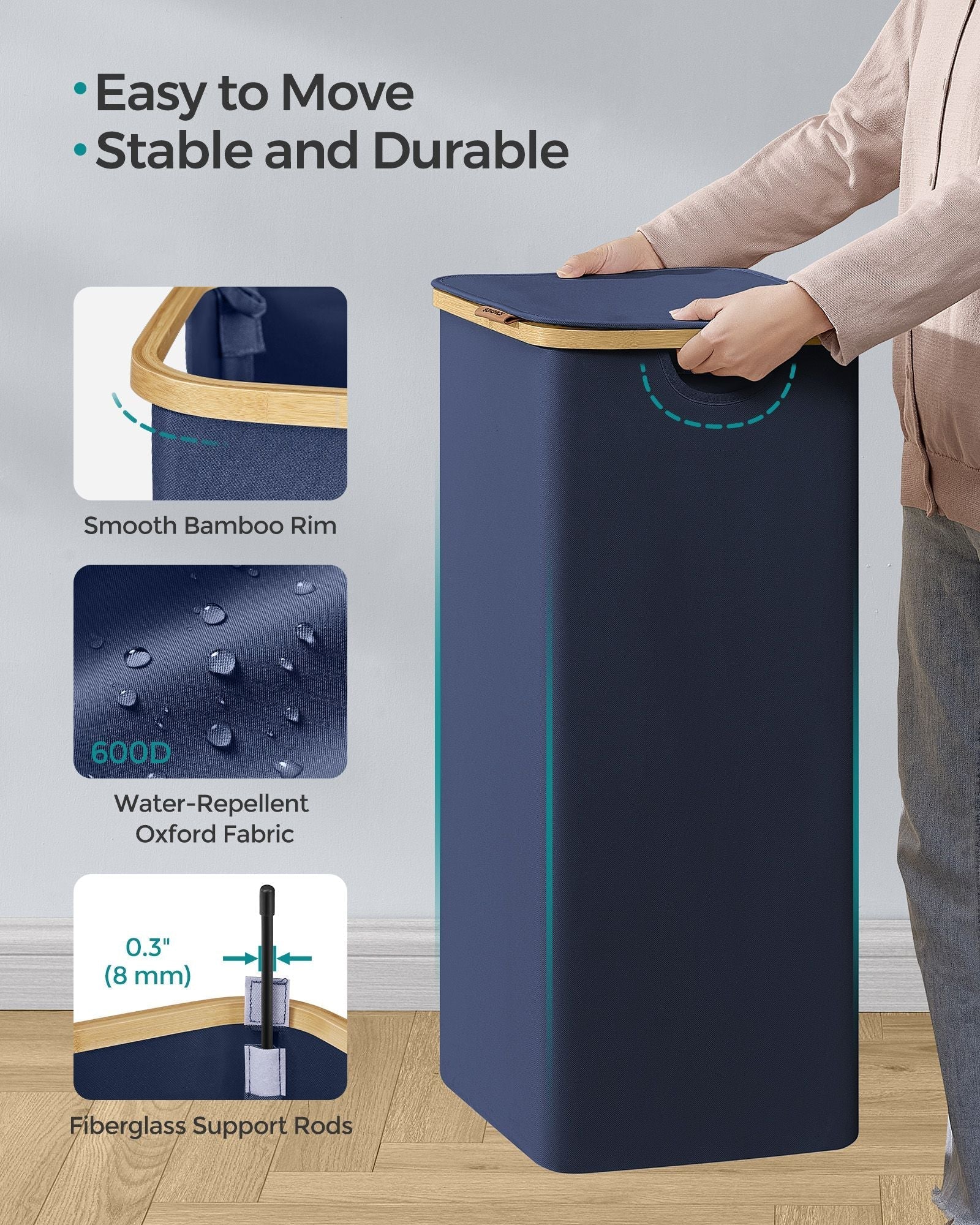 Laundry Basket - Oxford Fabric - Charcoal Blue - Slim