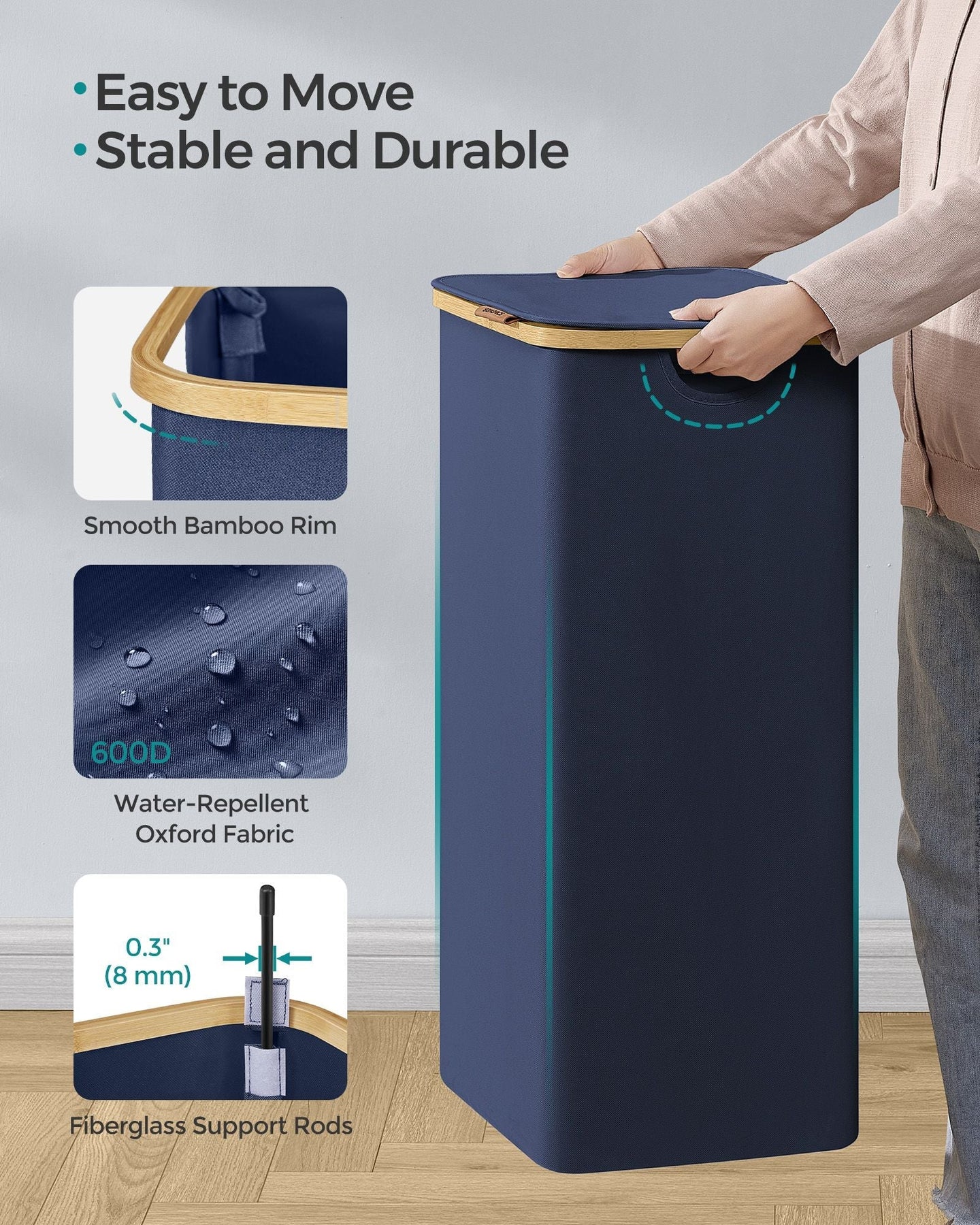 Laundry Basket - Oxford Fabric - Charcoal Blue - Slim