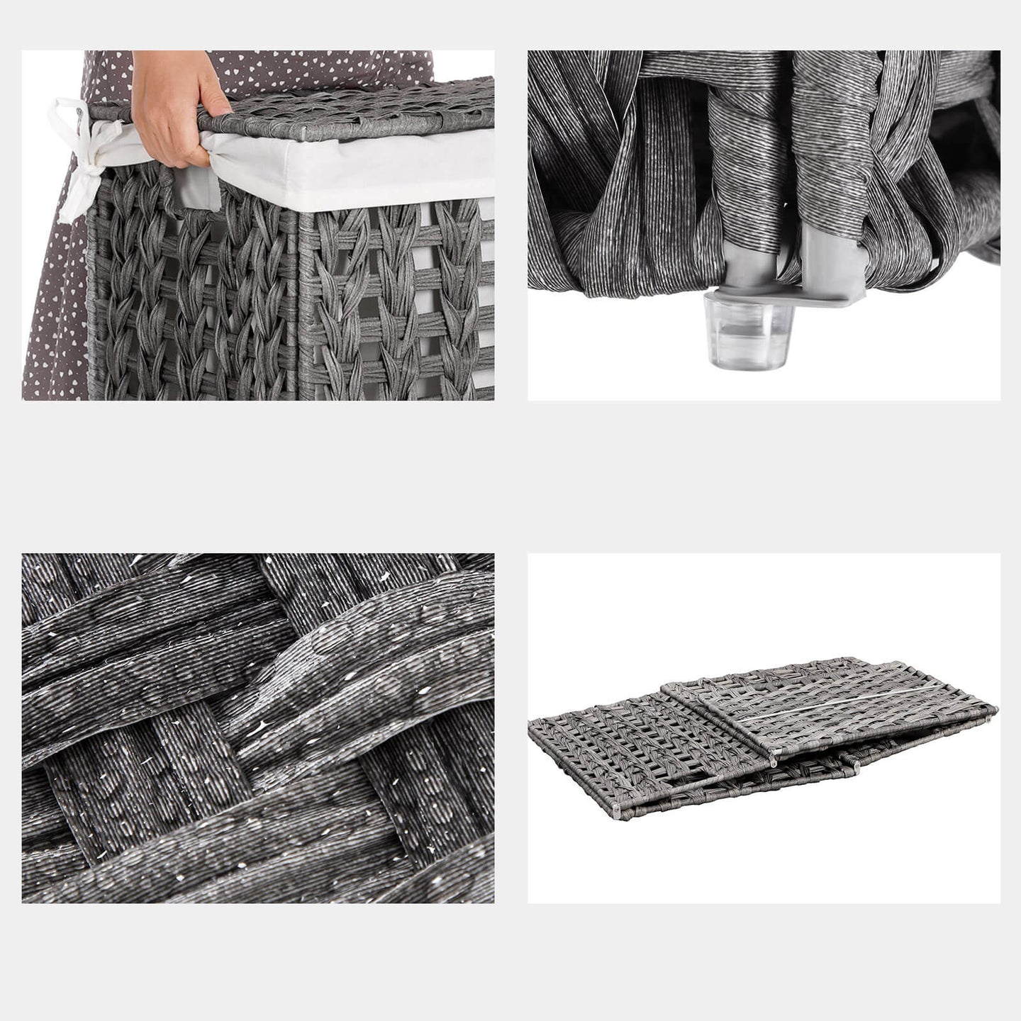 Laundry Hamper - Handwoven Rattan-Style - Grey - Lid & Removable Liner Bag