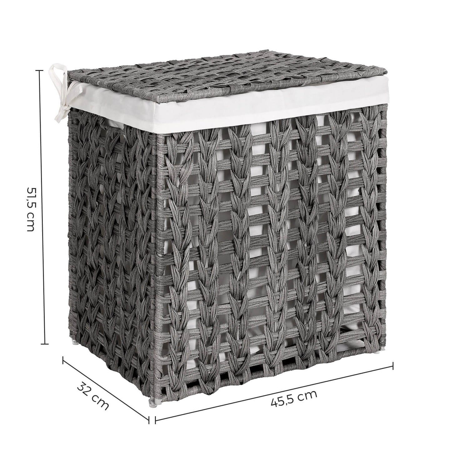 Laundry Hamper - Handwoven Rattan-Style - Grey - Lid & Removable Liner Bag