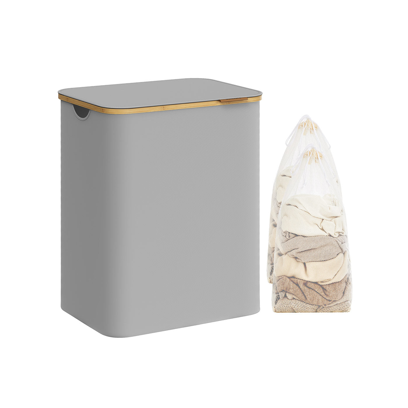 Laundry Basket - Oxford Fabric - Dove Grey - 2-Section with Lid and Removable Mesh Liner